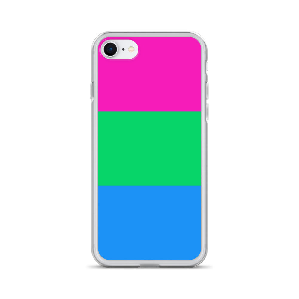 Apple iPhone SE mobile phone case with polysexual pride flag design on white background