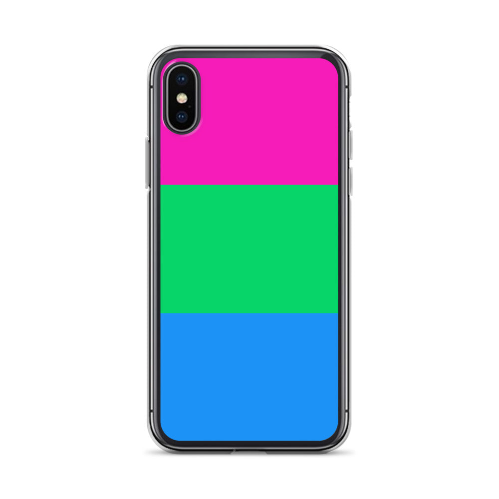 Apple iPhone X XS  phone case with polysexual pride flag design on white background