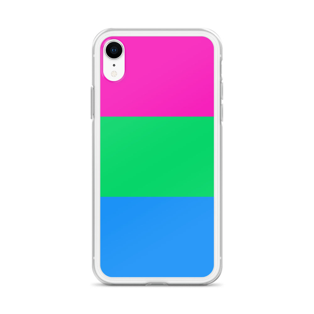 Apple iPhone XR mobile phone case with polysexual pride flag design on white background