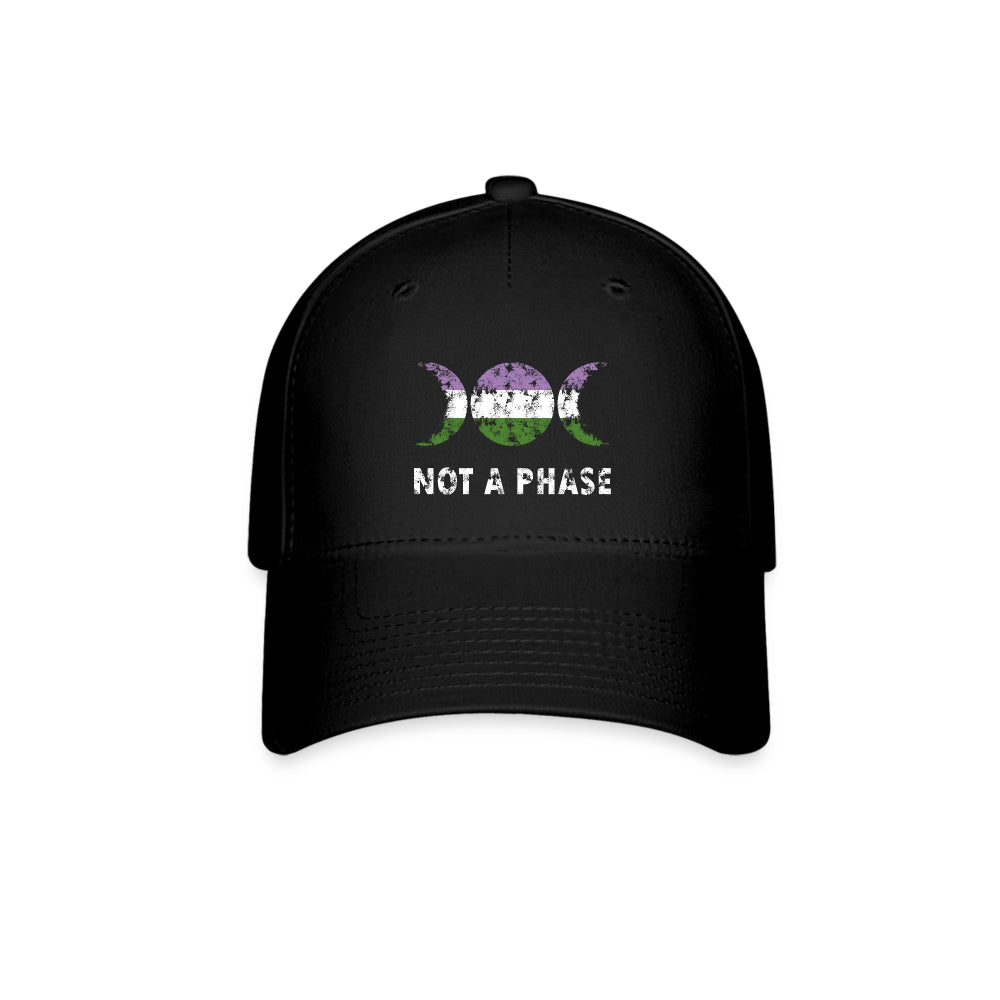 Genderqueer Pride Fitted Baseball Cap - Not A Phase Black Genderqueer spod-1061720616-2-1