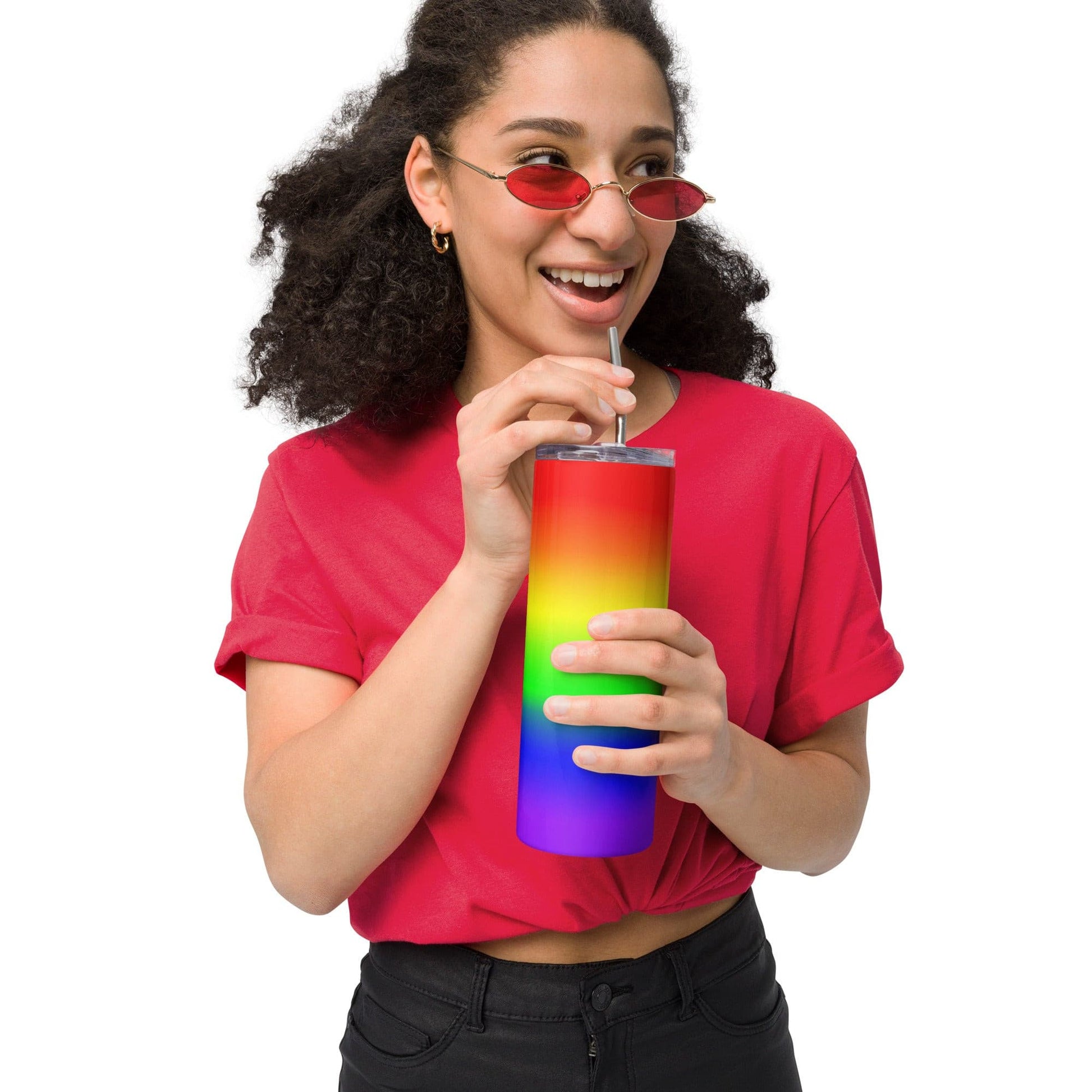 LGBTQ Pride Stainless Steel Tumbler 20oz - Rainbow Ombre stainless-steel-tumbler-black-front-638c1a929d3be