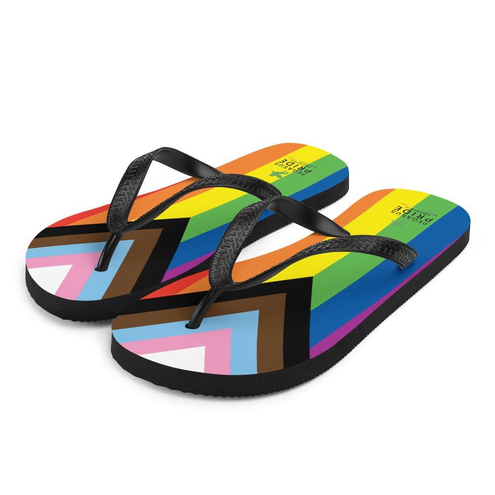 LGBTQ Pride Flag Flip-Flops Sandals - Progress Daniel Quasar sublimation-flip-flops-white-front-left-64094352182b3