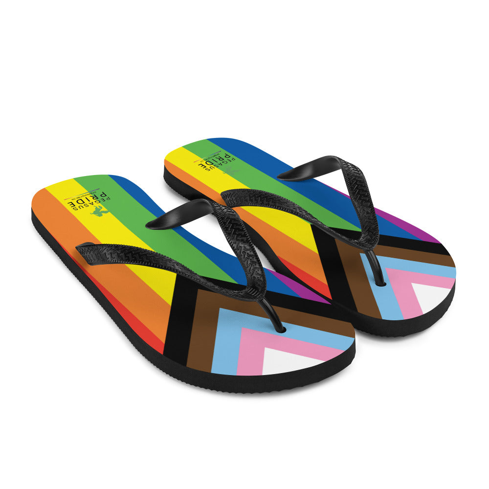 LGBTQ Pride Flag Flip-Flops Sandals - Progress Daniel Quasar sublimation-flip-flops-white-front-right-640943521847c