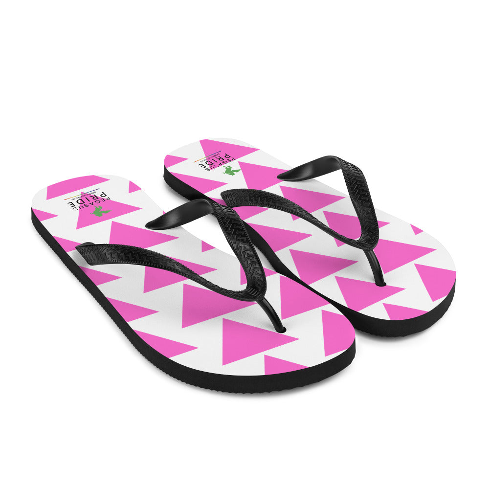 LGBTQ Pride Flip-Flops Sandals - Pink Triangle sublimation-flip-flops-white-front-right-6409448b42397