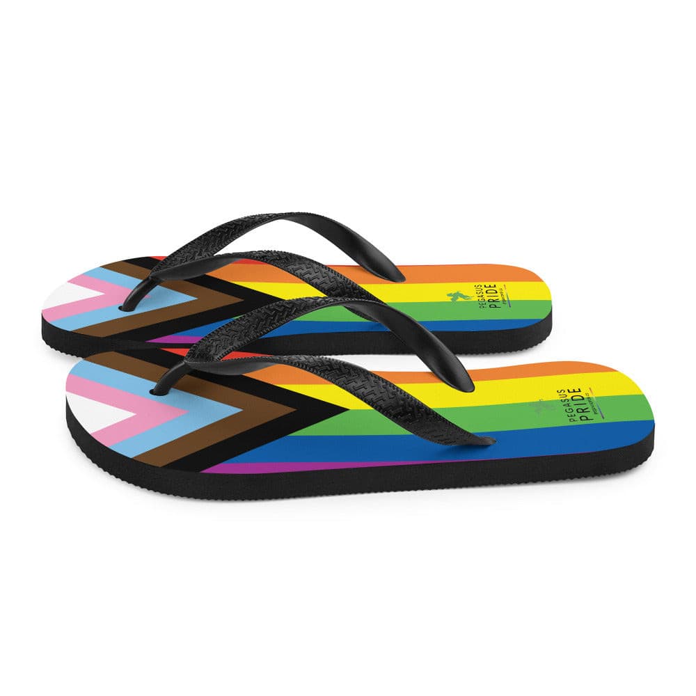 LGBTQ Pride Flag Flip-Flops Sandals - Progress Daniel Quasar sublimation-flip-flops-white-left-64094352183d7