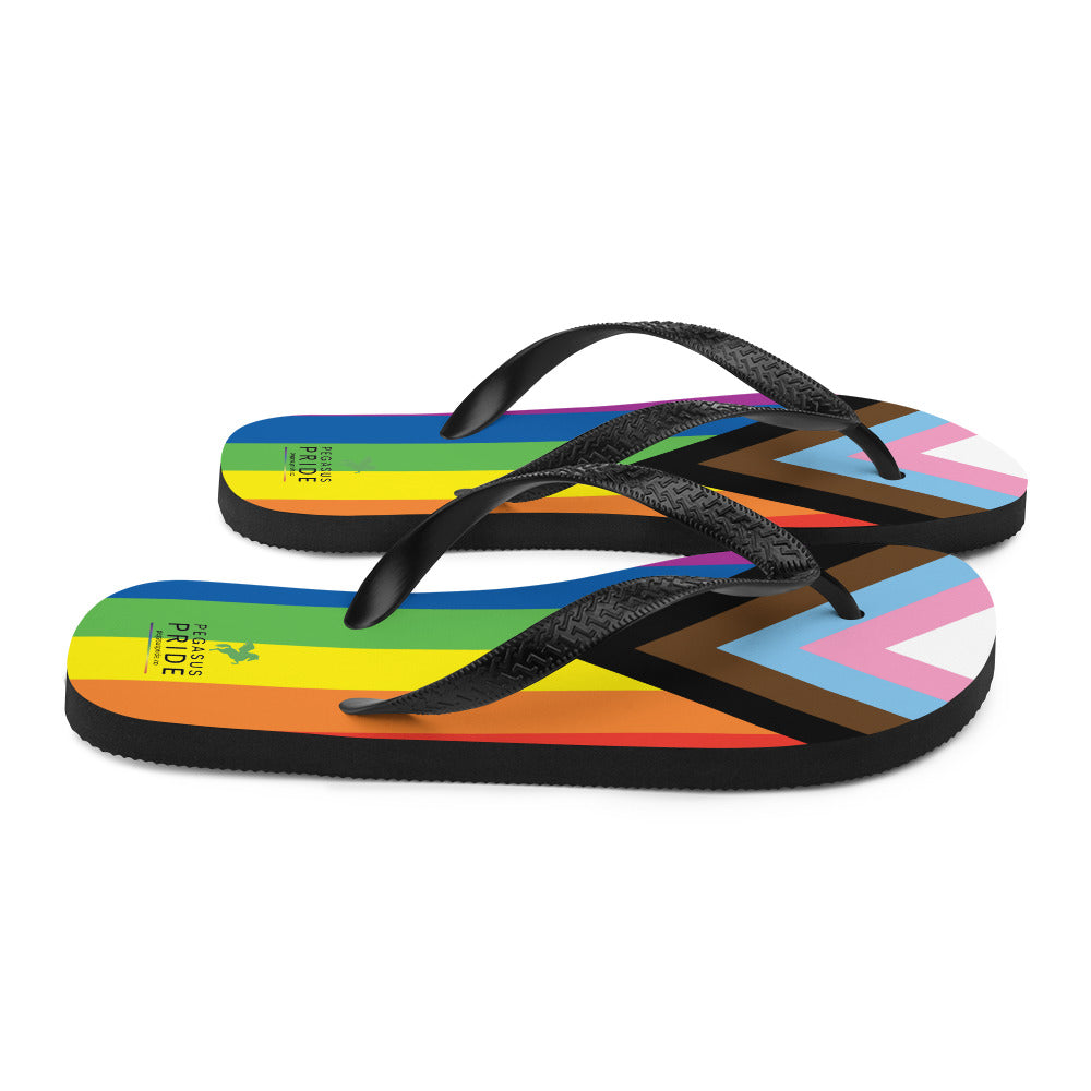 LGBTQ Pride Flag Flip-Flops Sandals - Progress Daniel Quasar sublimation-flip-flops-white-right-640943521842a