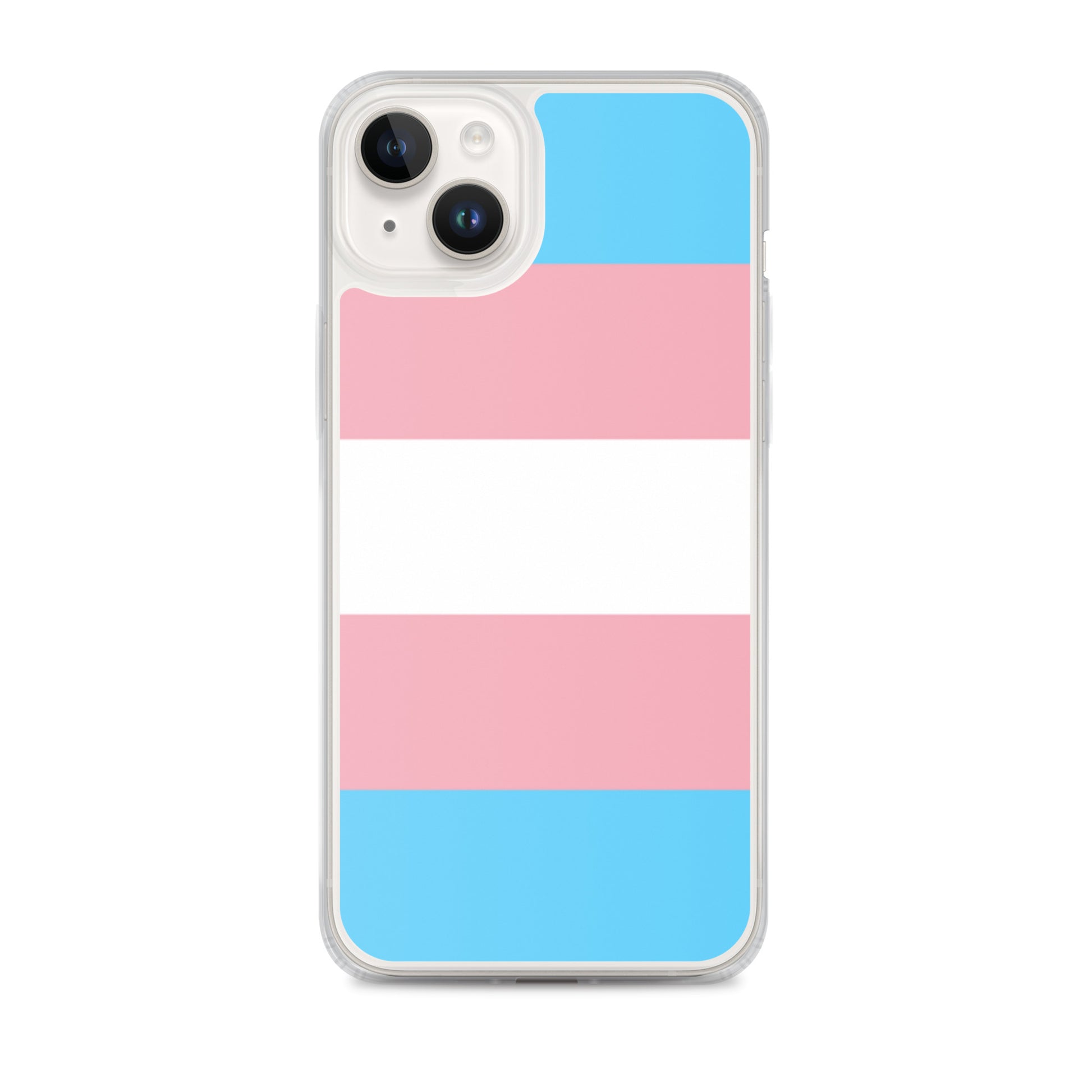 Apple iPhone 14 Plus  phone case with trans pride flag design on white background