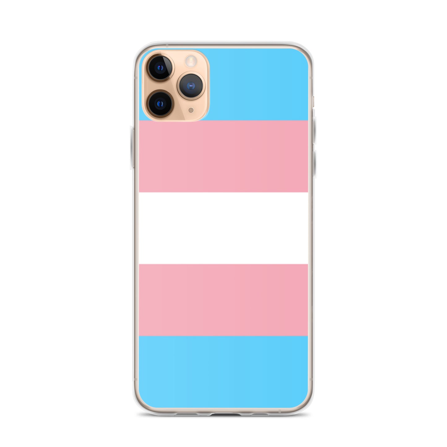 Apple iPhone 11 Pro Max phone case with transgender pride flag design on white background
