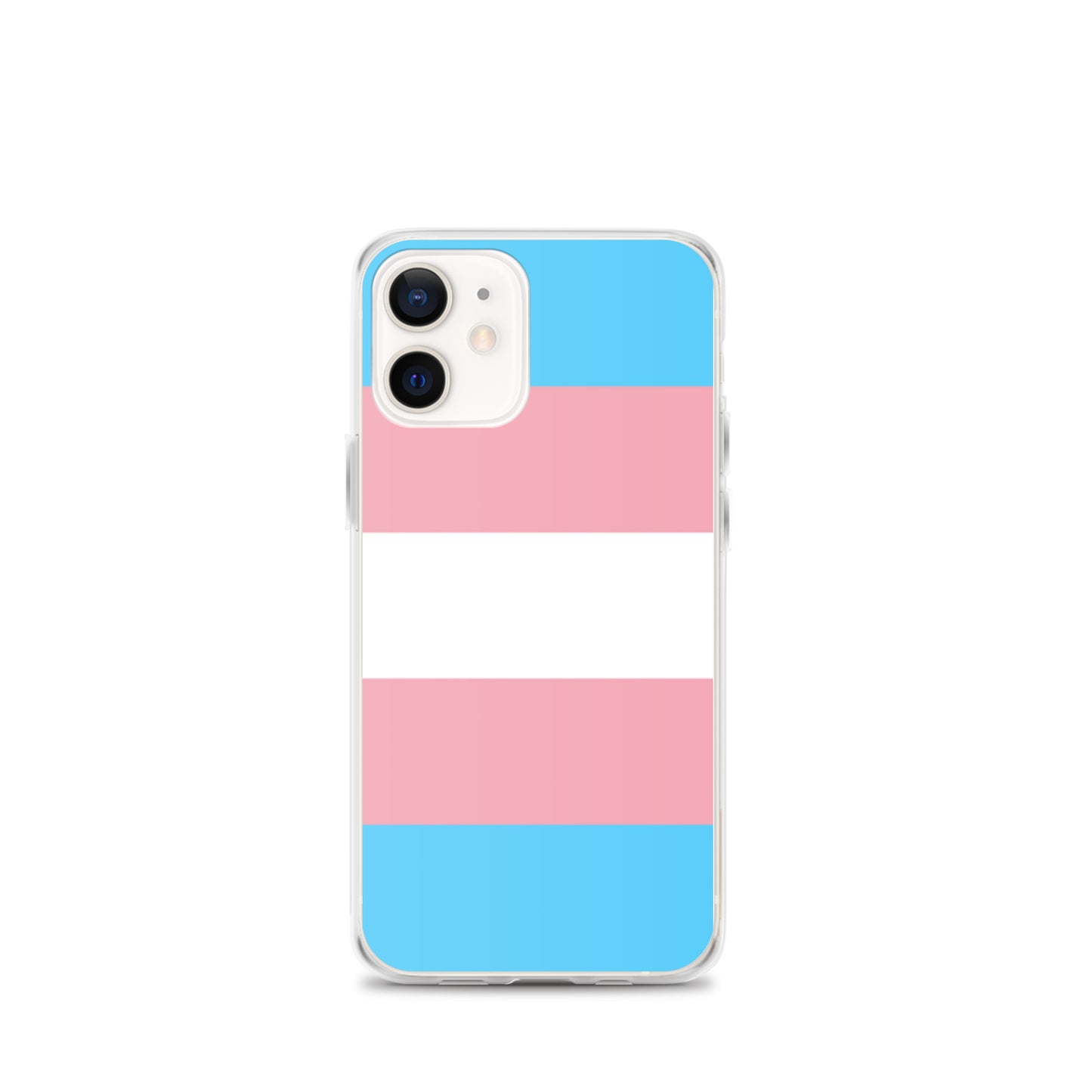 Apple iPhone 12 mini mobile phone case with transgender pride flag design on white background