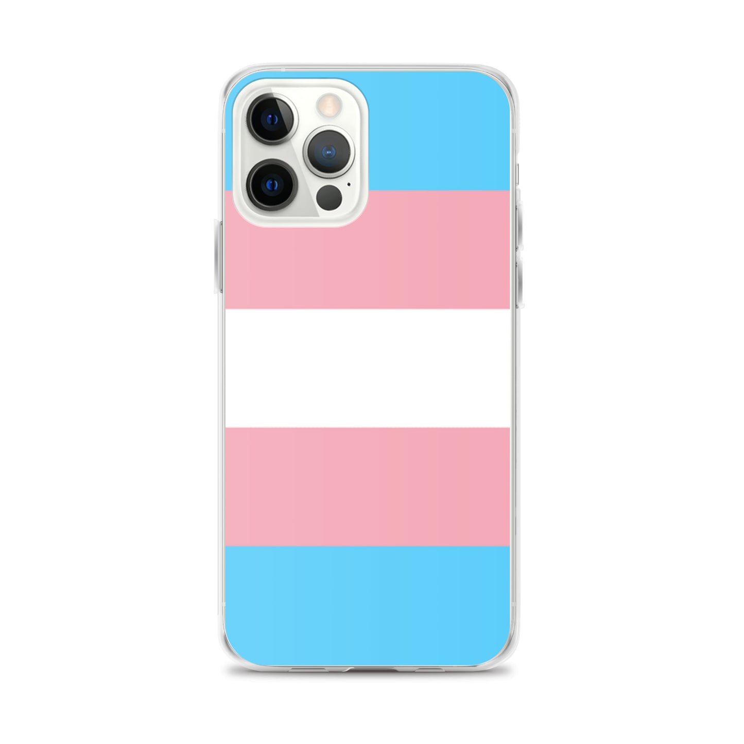 Apple iPhone 12 Pro Max  phone case with trans pride flag design on white background