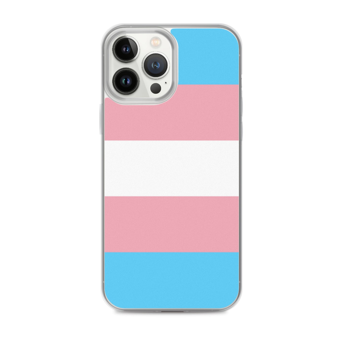 Apple iPhone 13 Pro Max phone case with trans pride flag design on white background