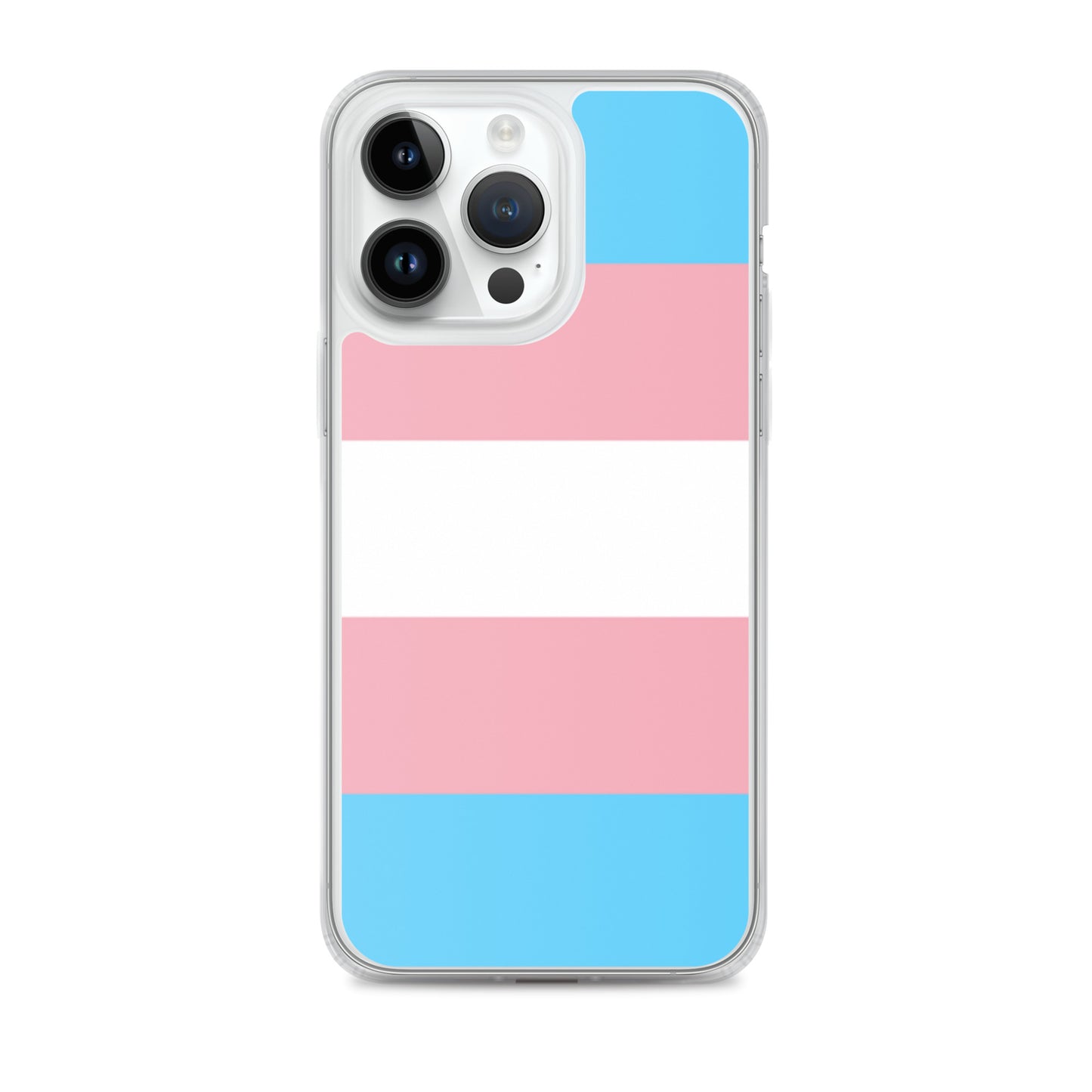 Apple iPhone 14 Pro Max phone case with transgender pride flag design on white background
