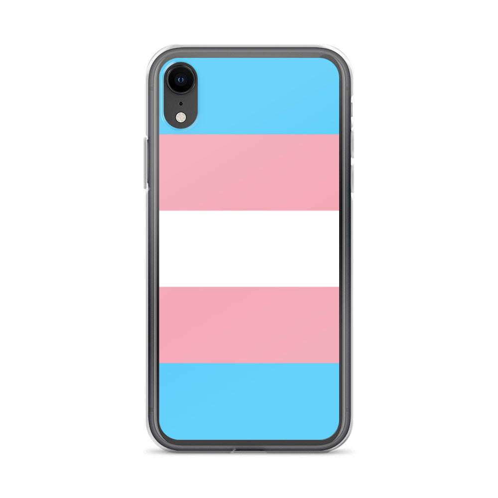Apple iPhone xr mobile phone case with transgender pride flag design on white background
