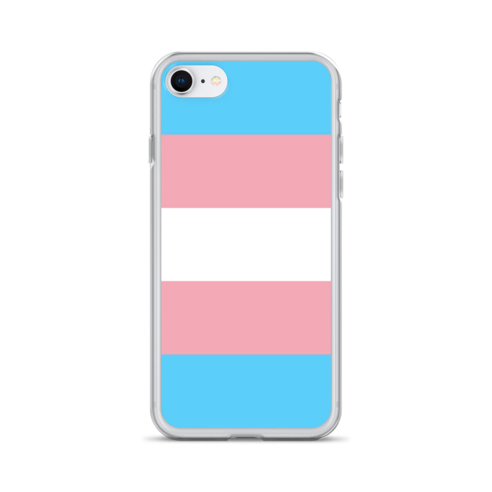 Apple iPhone SE phone case with transgender pride flag design on white background