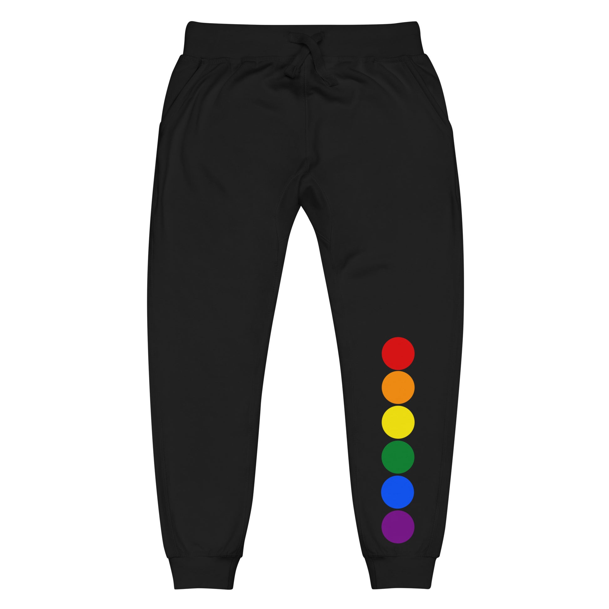 LGBTQ Pride Sweatpants with Rainbow Circles Black Pride unisex-fleece-sweatpants-black-front-638ac838a18c4