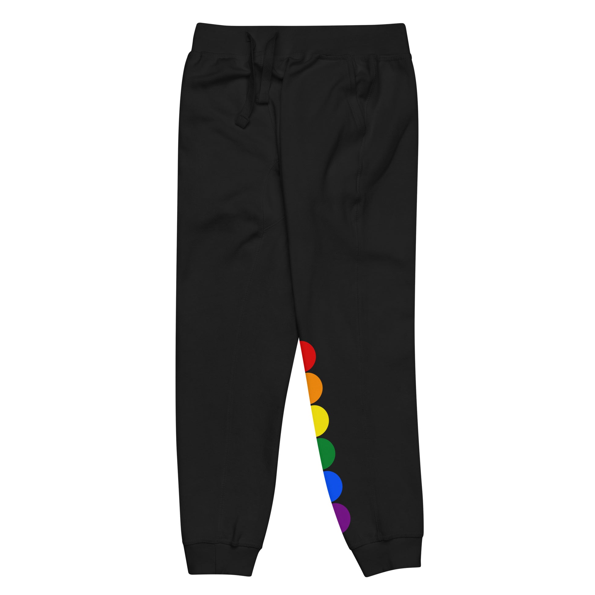 LGBTQ Pride Sweatpants with Rainbow Circles unisex-fleece-sweatpants-black-front-left-638ac838a20fa