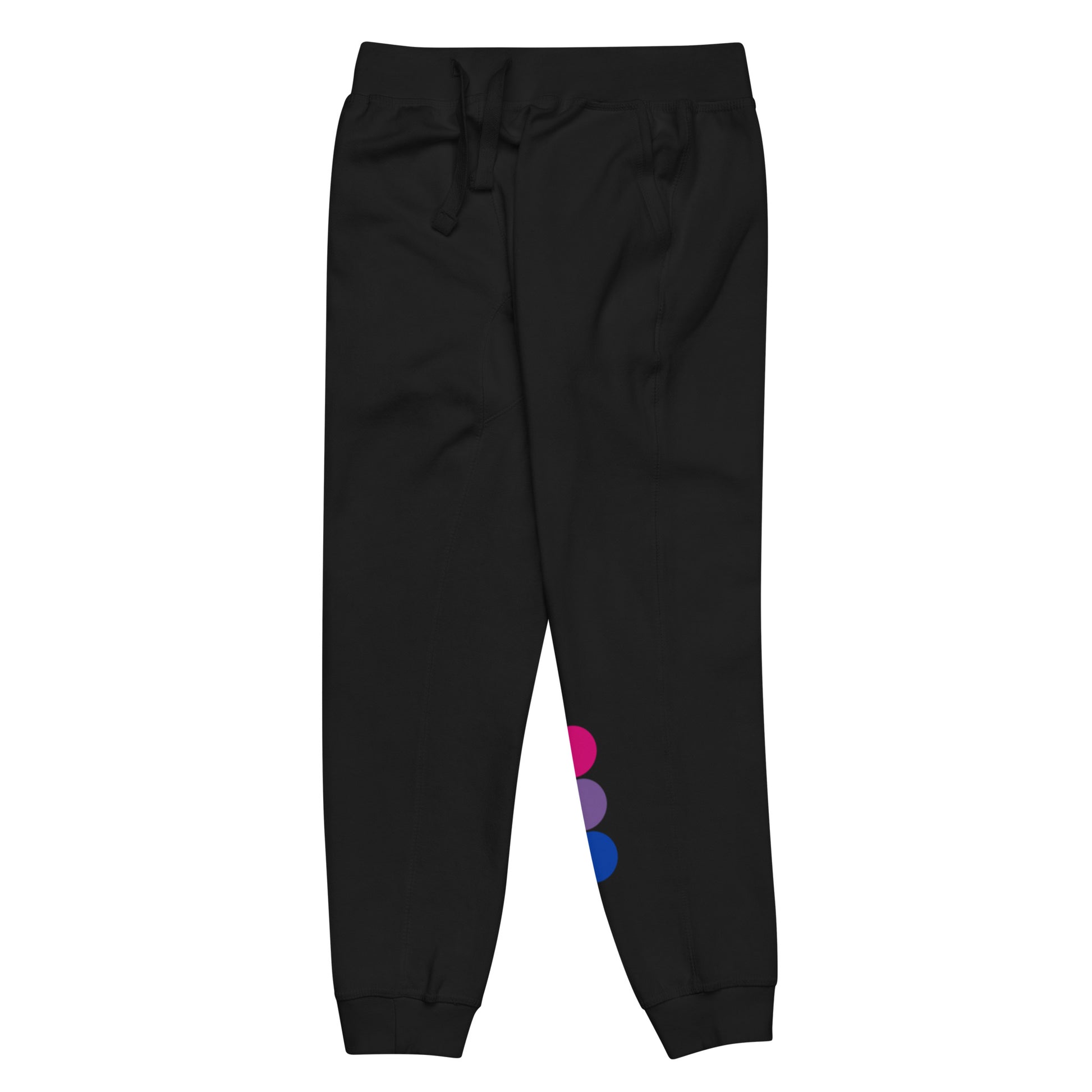 Bisexual Bi Pride Sweatpants with Circles unisex-fleece-sweatpants-black-front-left-638ad9b616a24