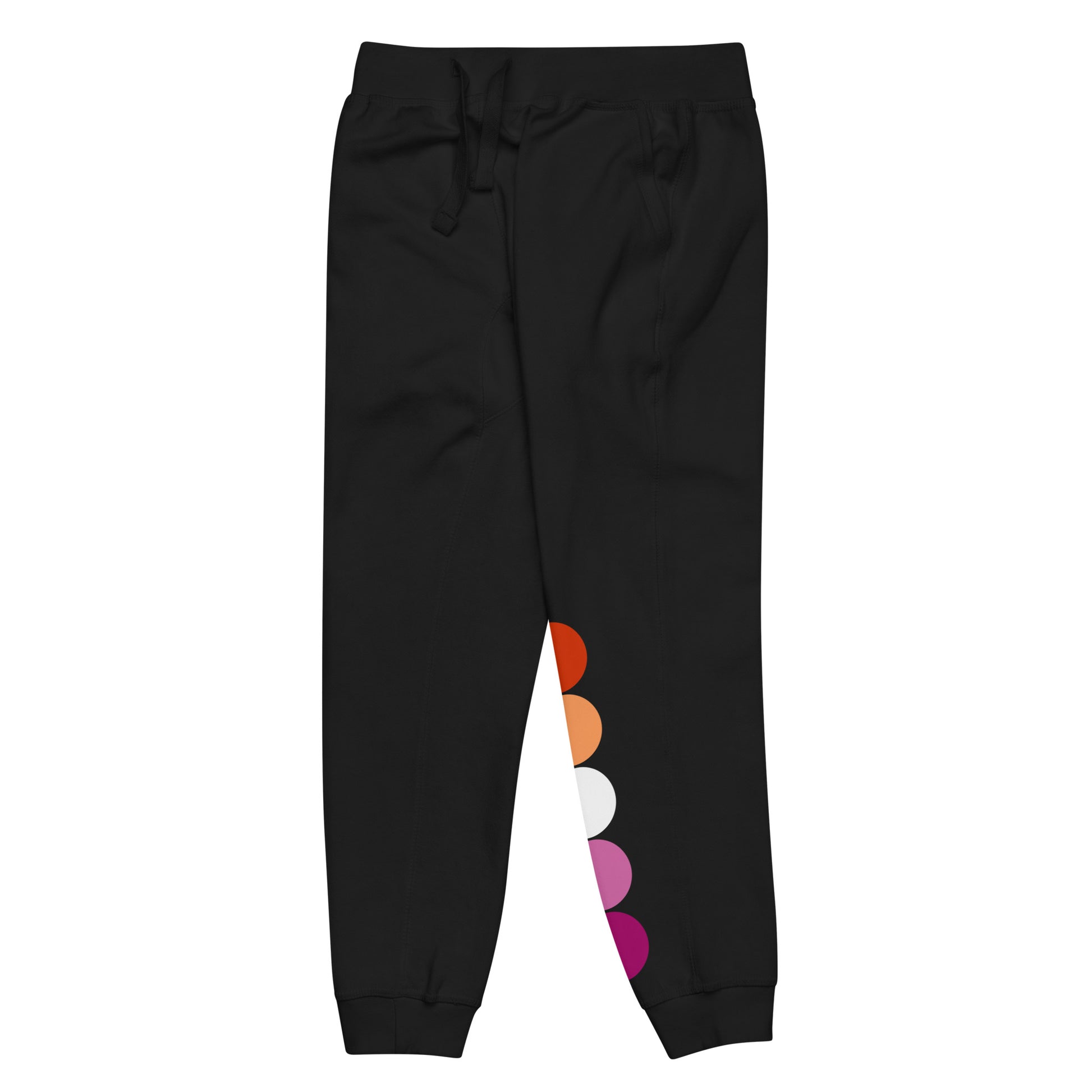 Lesbian Pride Sweatpants Joggers - Circles unisex-fleece-sweatpants-black-front-left-63bb952b7d10c