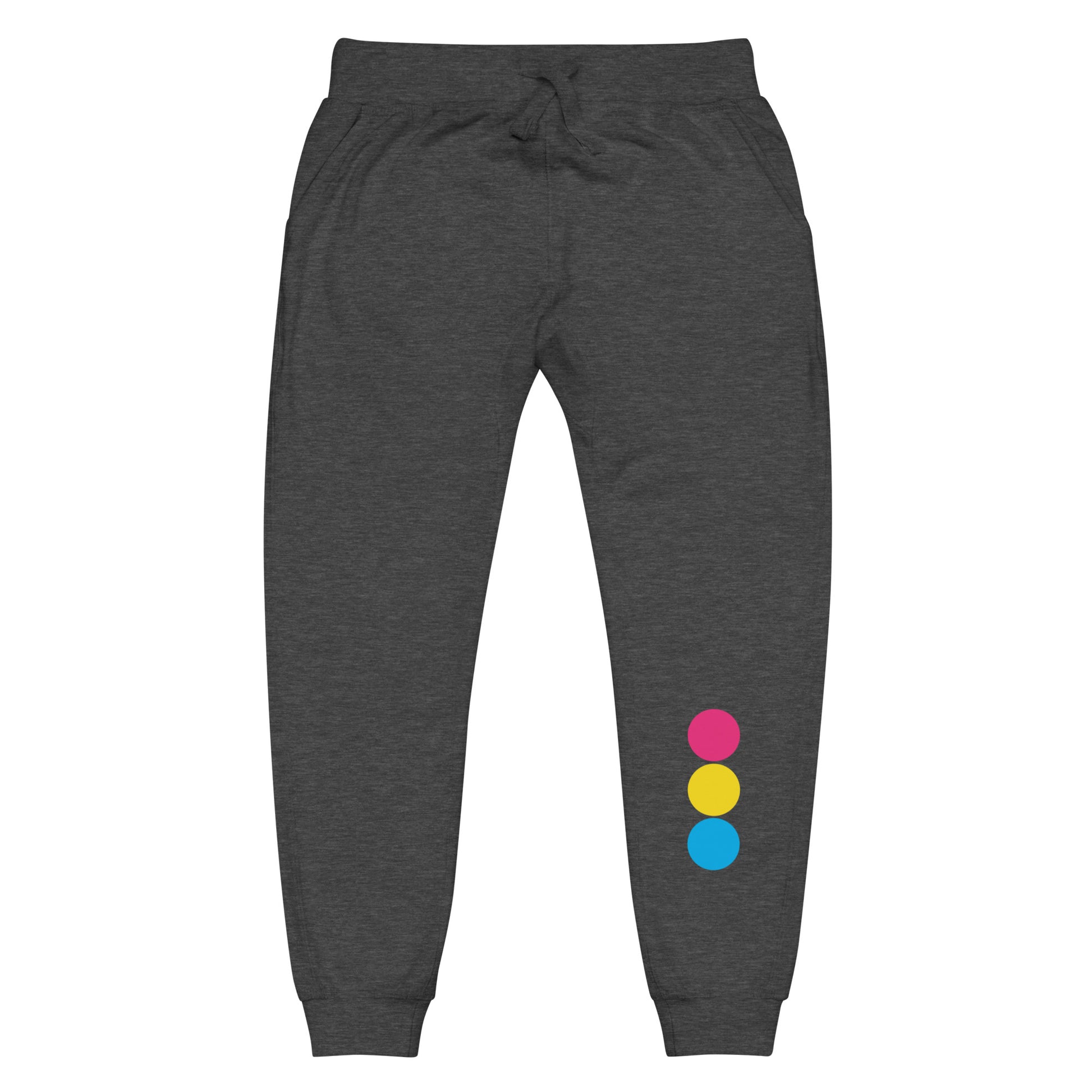 Pansexual Pan Pride Joggers Sweatpants - Circles Charcoal Heather Pansexual unisex-fleece-sweatpants-charcoal-heather-front-638bc7e98c9e5