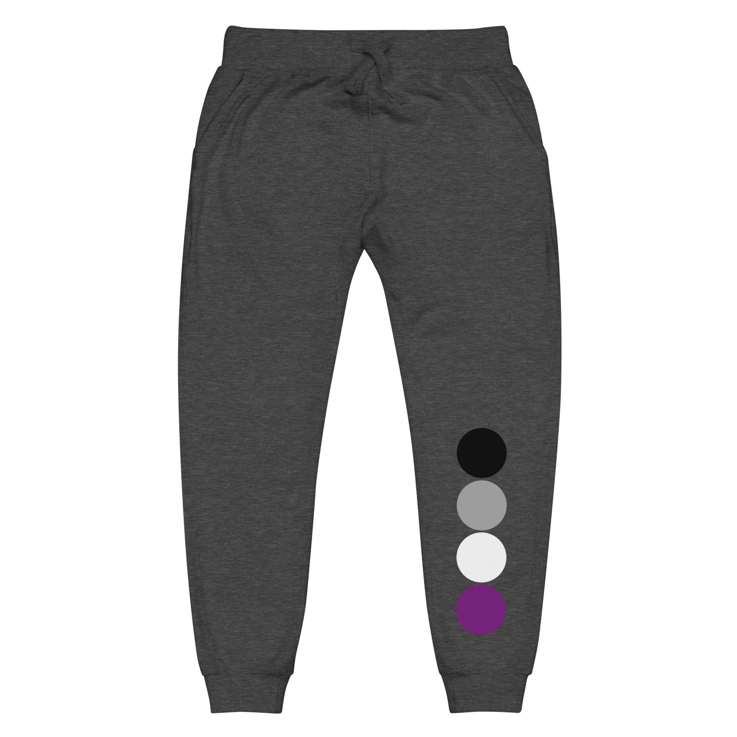 Asexual Ace Pride Sweatpants with Circles Charcoal Heather Asexual unisex-fleece-sweatpants-charcoal-heather-front-63bb969eb7d5c