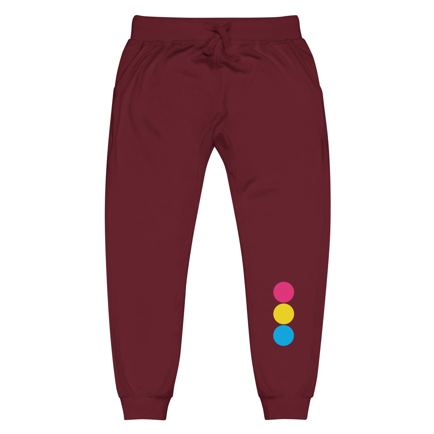 Pansexual Pan Pride Joggers Sweatpants - Circles Maroon Pansexual unisex-fleece-sweatpants-maroon-front-638bc7e98c3c6