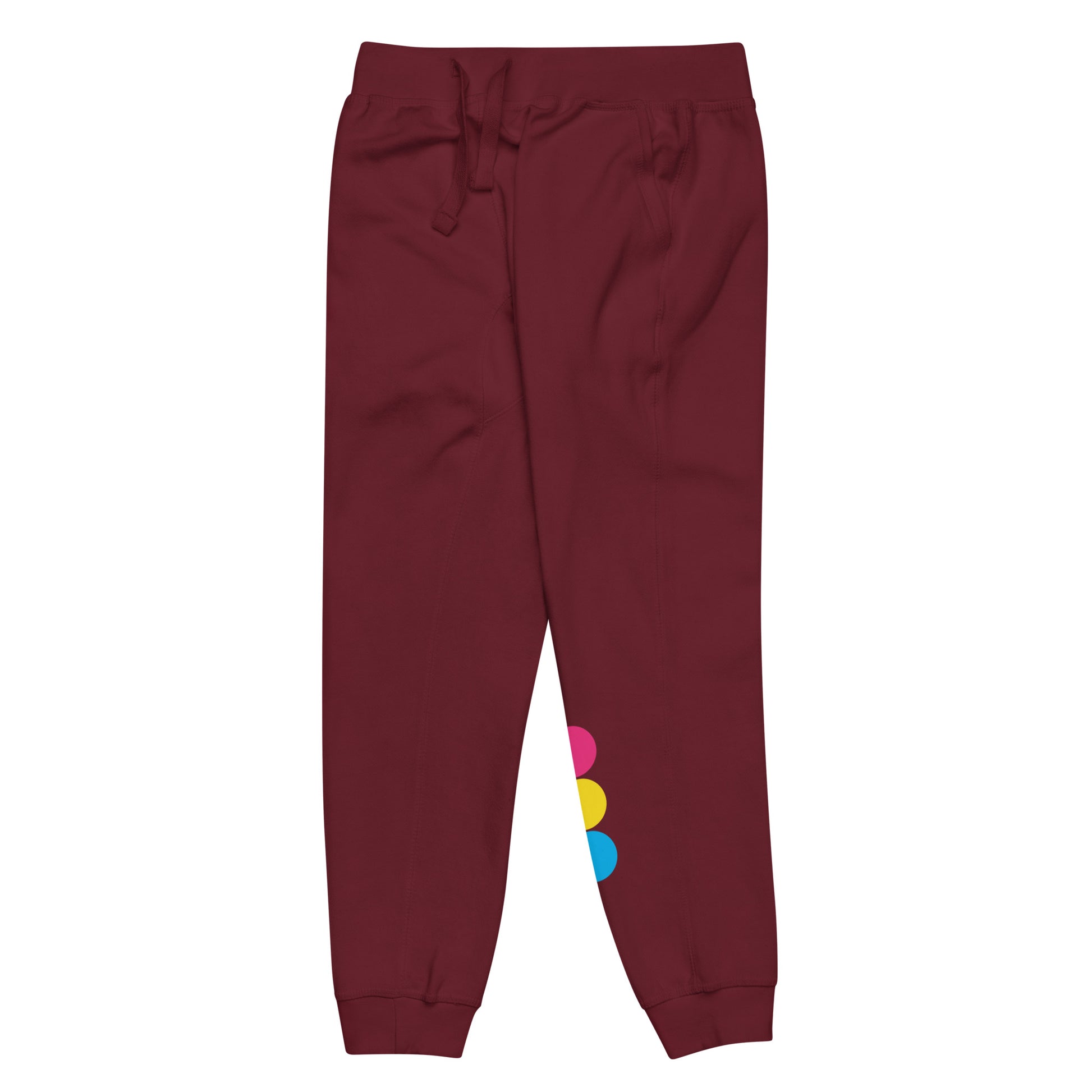 Pansexual Pan Pride Joggers Sweatpants - Circles unisex-fleece-sweatpants-maroon-front-left-638bc7e98c67d