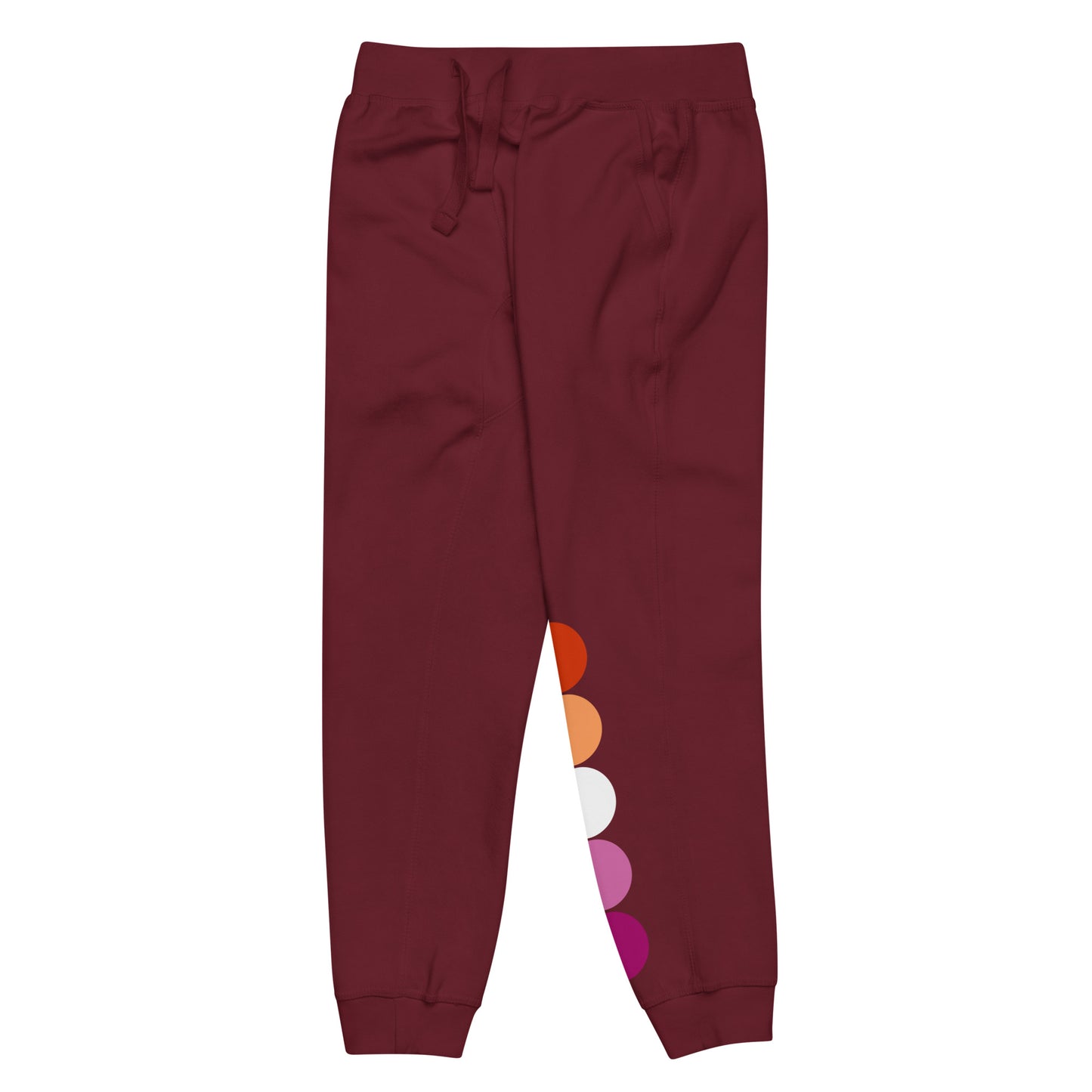 Lesbian Pride Sweatpants Joggers - Circles unisex-fleece-sweatpants-maroon-front-left-63bb952b7d64f