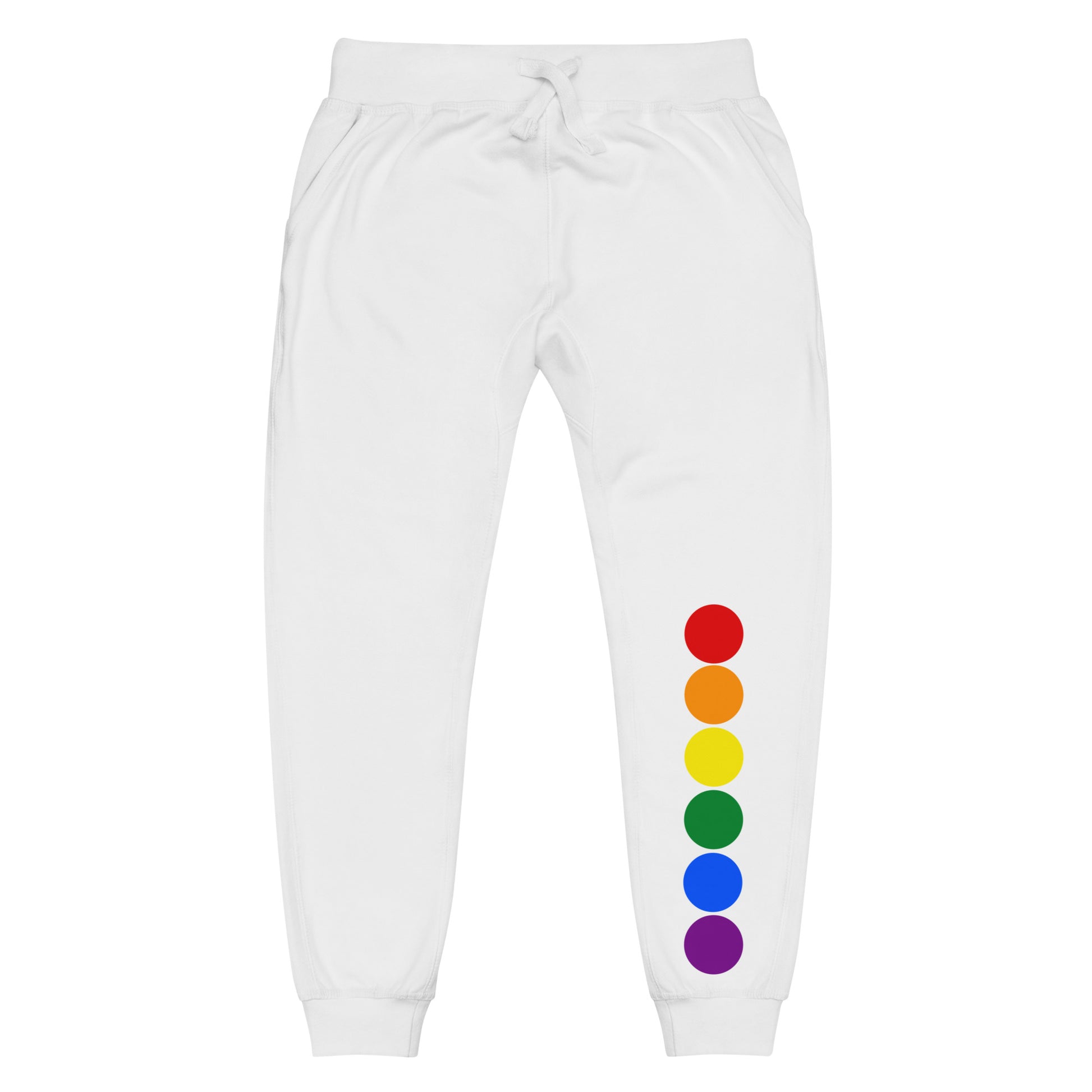 LGBTQ Pride Sweatpants with Rainbow Circles White Pride unisex-fleece-sweatpants-white-front-638ac838a263c