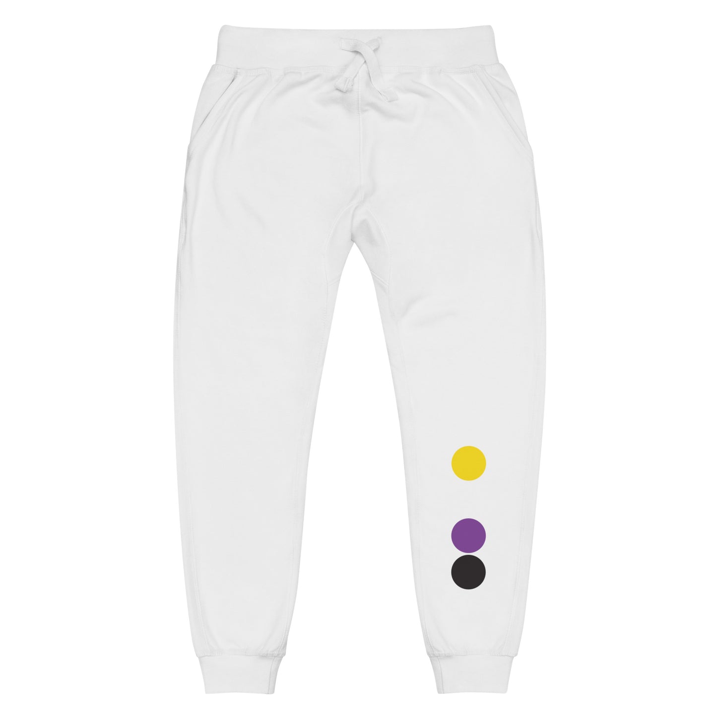 Nonbinary Enby Pride Sweatpants - Circles White Nonbinary unisex-fleece-sweatpants-white-front-638bc48ba735c