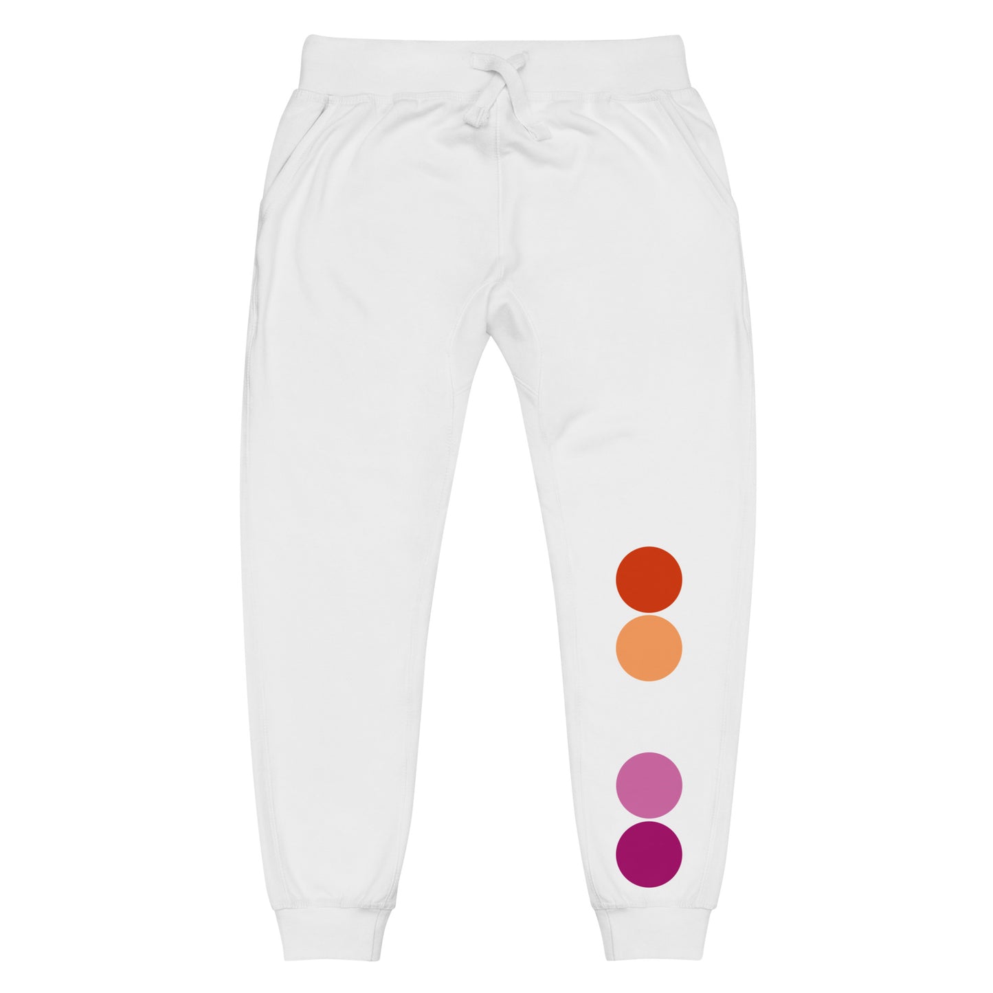 Lesbian Pride Sweatpants Joggers - Circles White Lesbian unisex-fleece-sweatpants-white-front-63bb952b7edaf