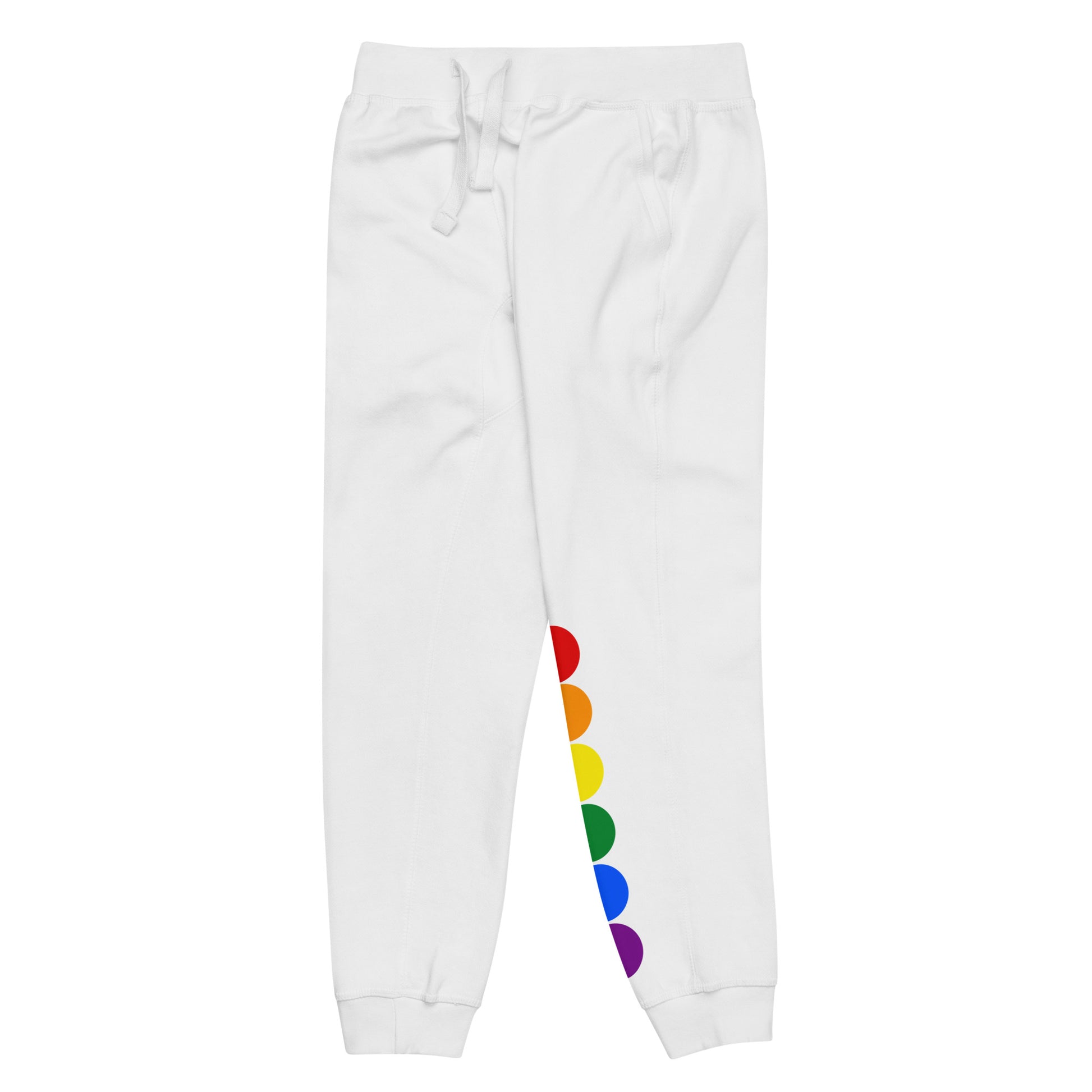 LGBTQ Pride Sweatpants with Rainbow Circles unisex-fleece-sweatpants-white-front-left-638ac838a2a61