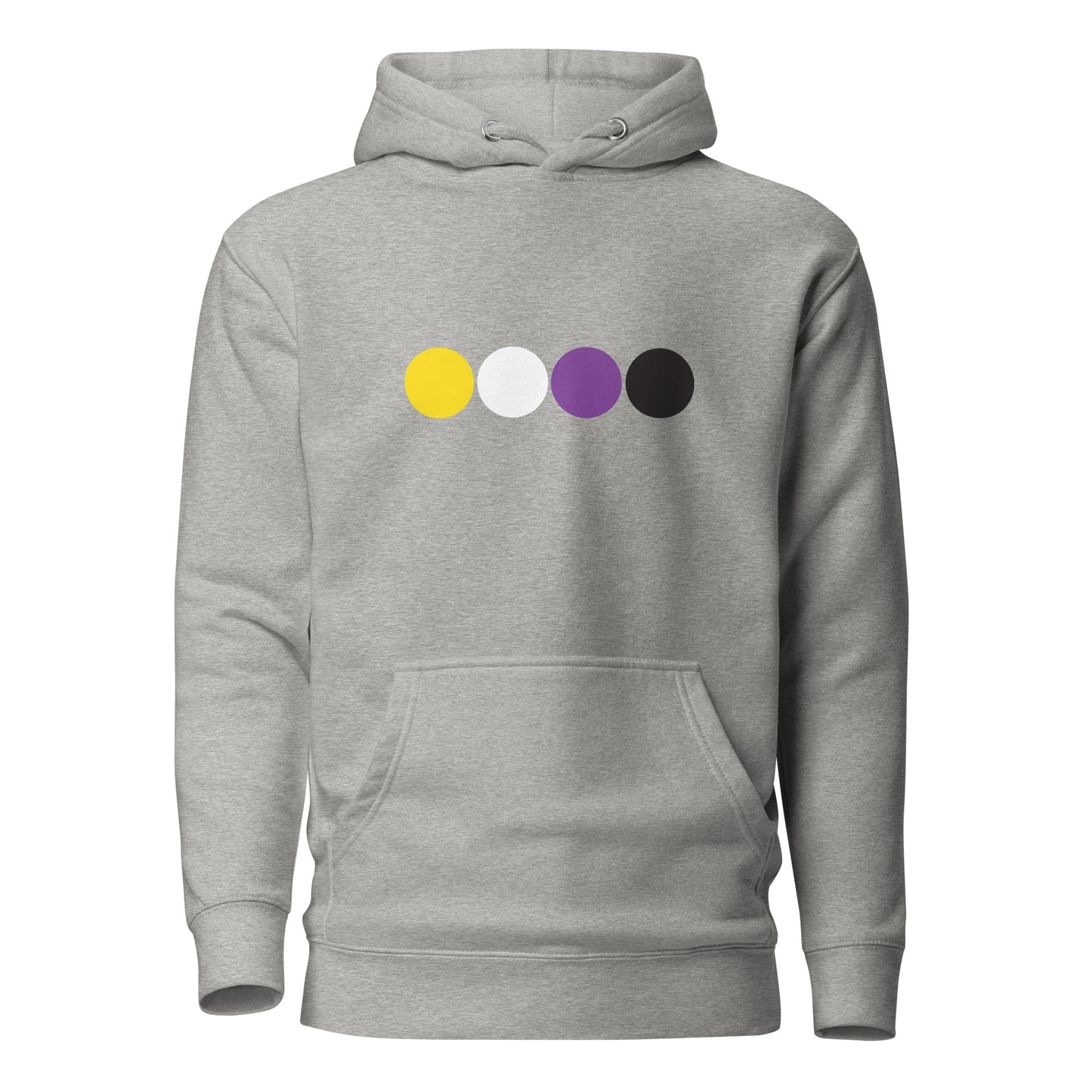 Nonbinary Enby Pride Hoodie Sweatshirt - Circles Carbon Grey Nonbinary unisex-premium-hoodie-carbon-grey-front-638bc433edef0