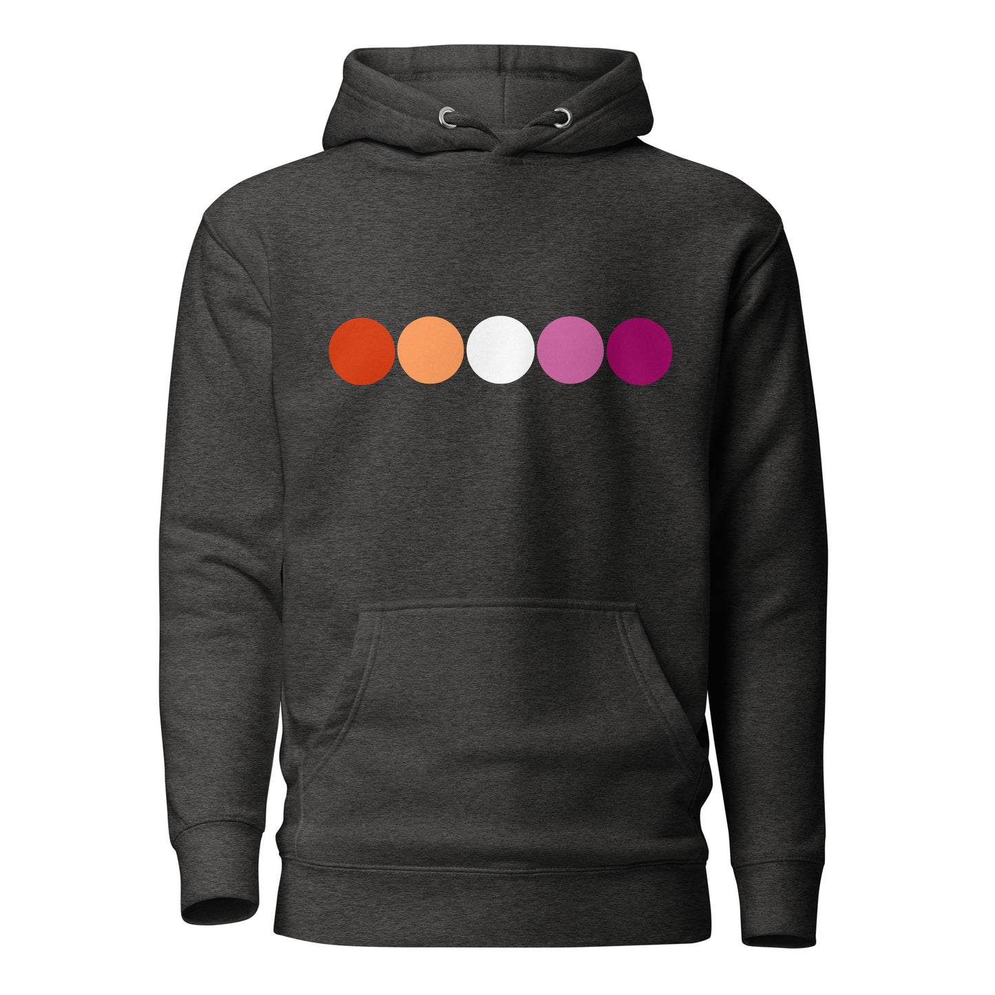 Lesbian Pride Hoodie - Circles Charcoal Heather Lesbian unisex-premium-hoodie-charcoal-heather-front-639a750c0d373