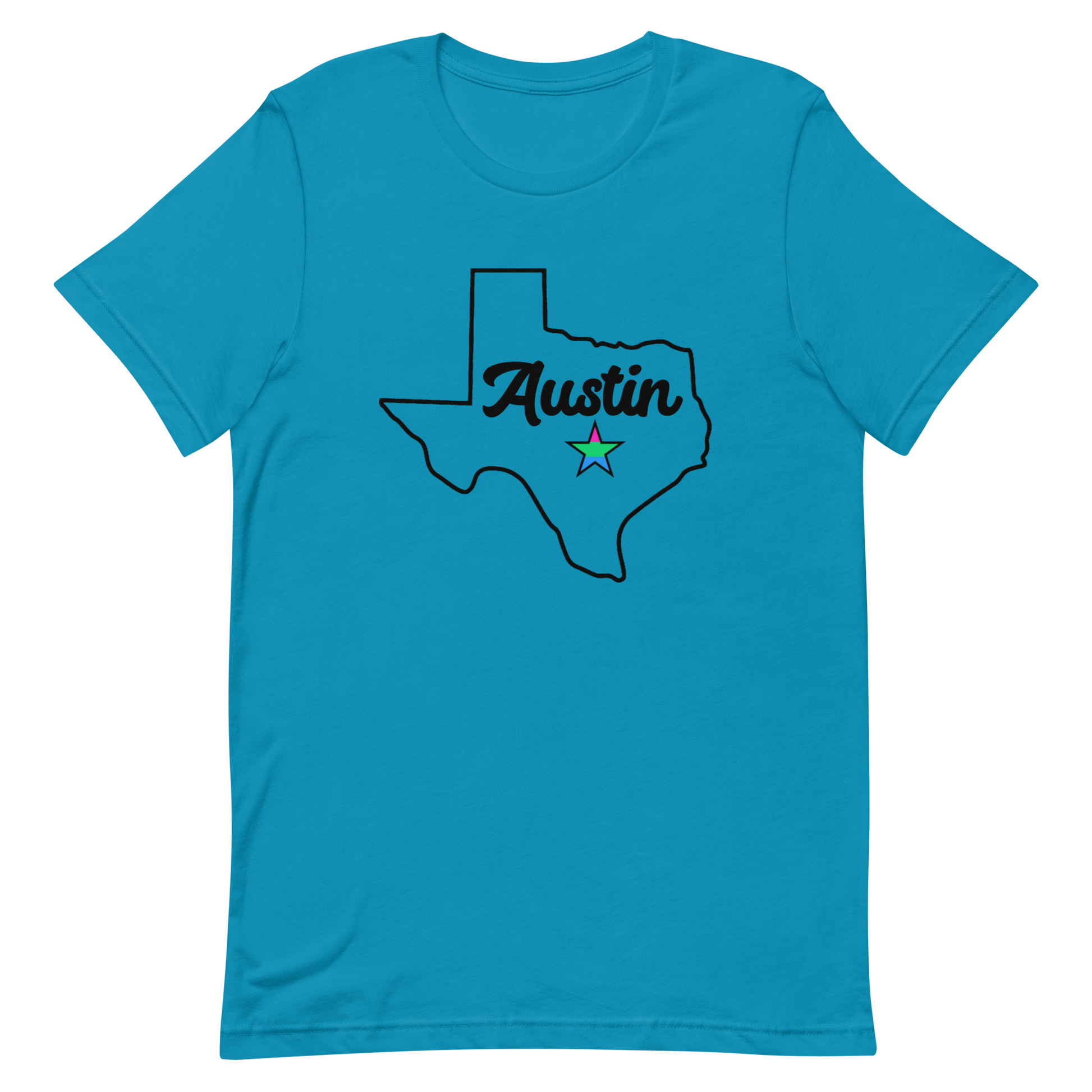 Austin Texas Polysexual Star Tee Aqua Polysexual unisex-staple-t-shirt-aqua-front-635b391071f68