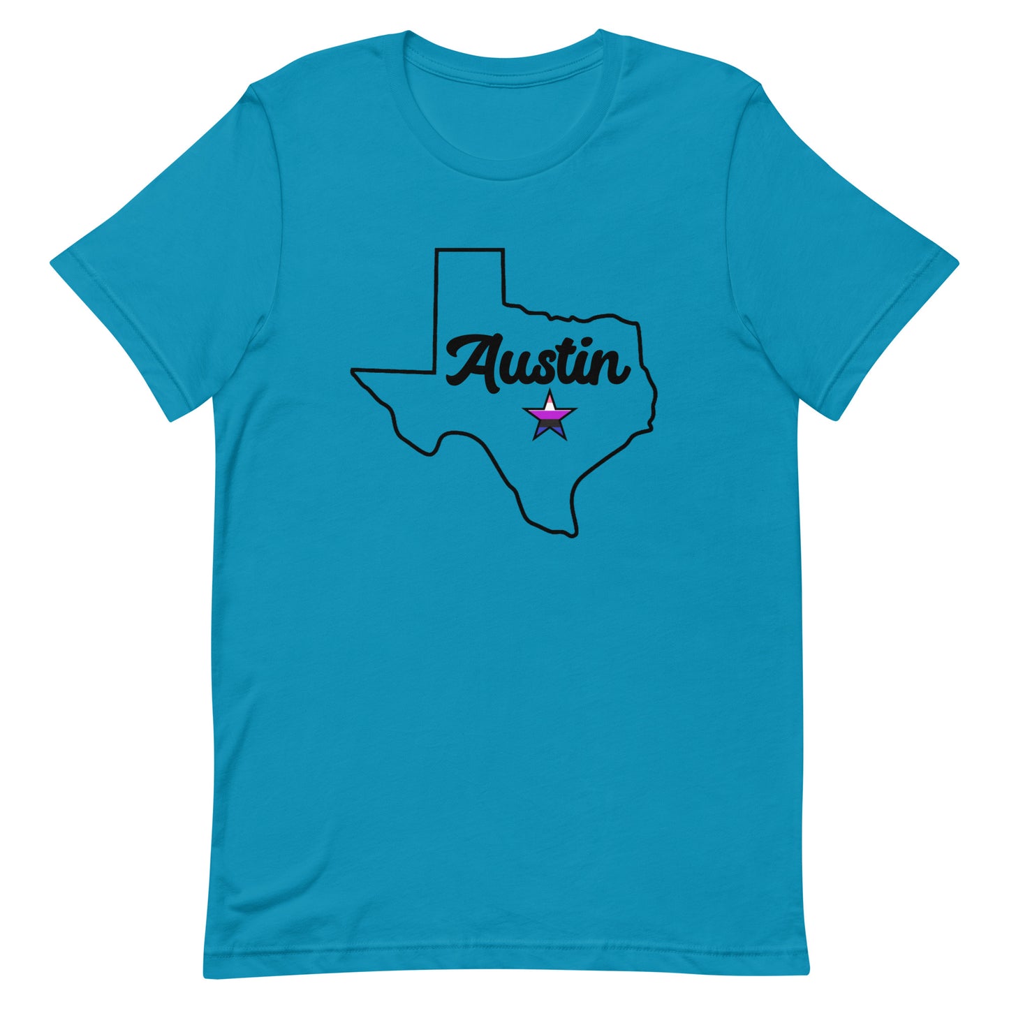 Austin Texas Genderfluid Star Tee Aqua Genderfluid unisex-staple-t-shirt-aqua-front-63b38be03adf6_187588fa-d85f-4ebe-8f06-5e43f20f9c1a