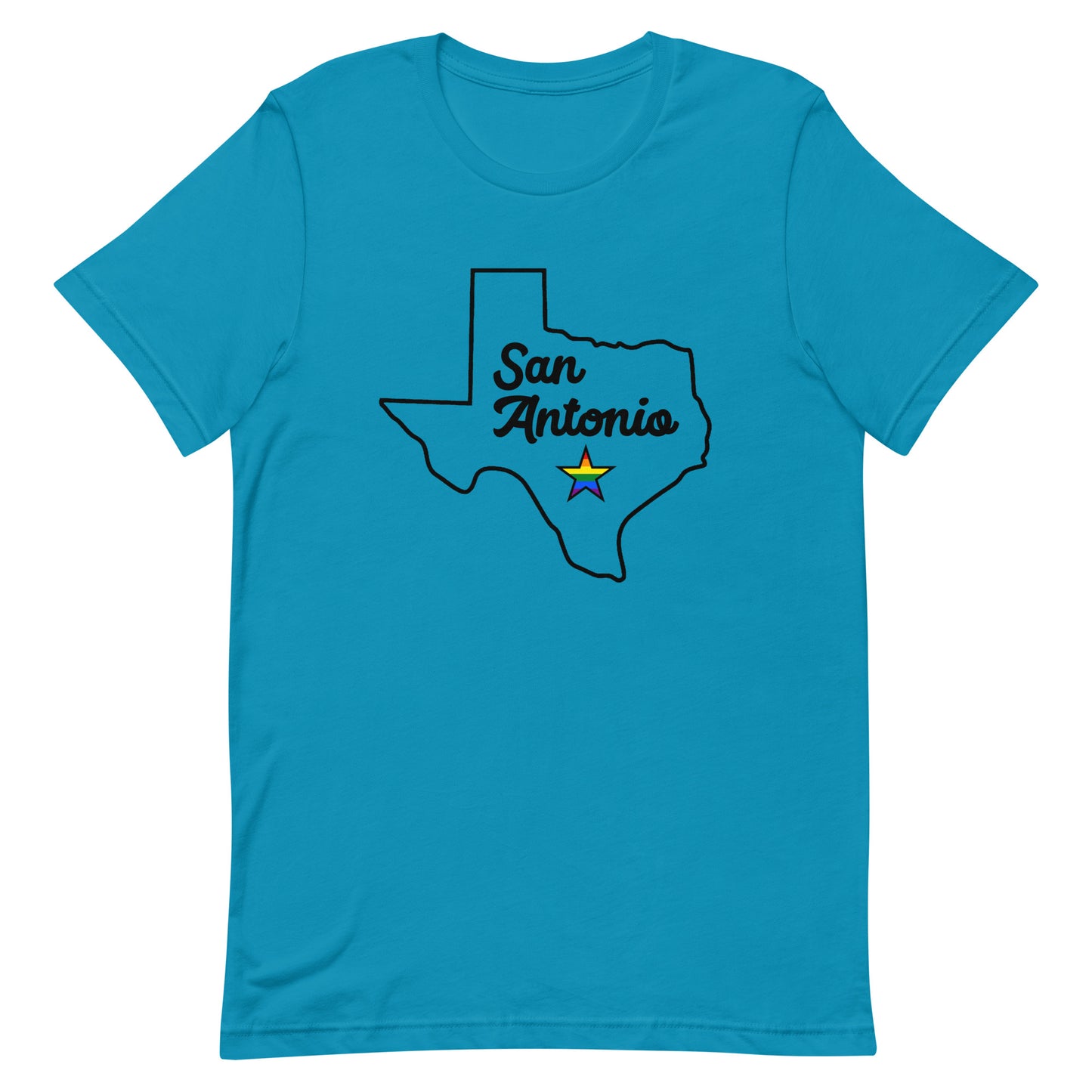 San Antonio Texas Pride Star Tshirt Aqua Pride unisex-staple-t-shirt-aqua-front-63b62312a4c1e