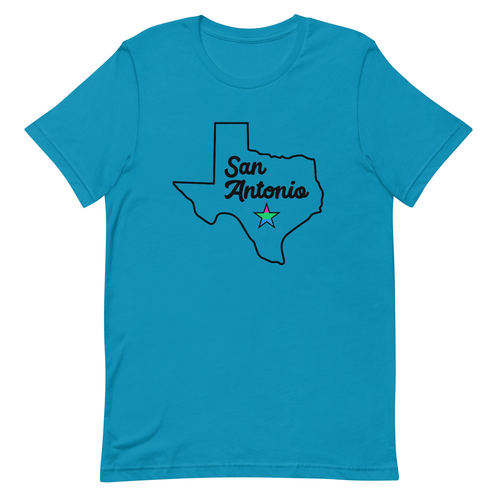 San Antonio Texas Polysexual Star Tee Ocean Blue Polysexual unisex-staple-t-shirt-aqua-front-63b635aacf025