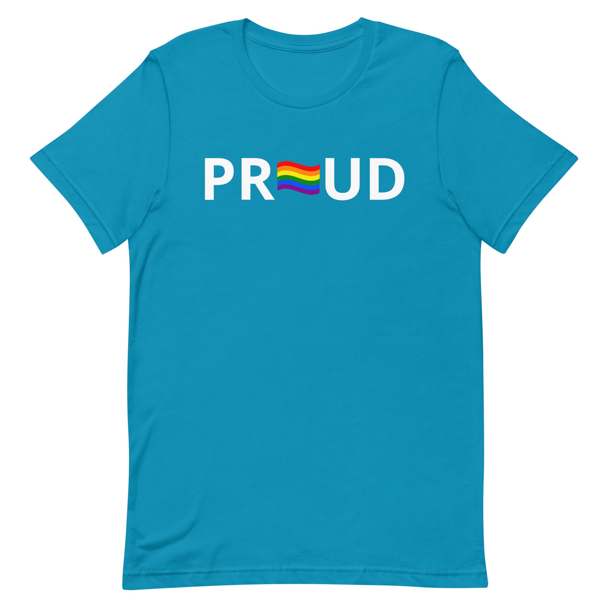 LGBTQ Pride T-Shirt - "Proud" Aqua Pride unisex-staple-t-shirt-aqua-front-63b76e3135801