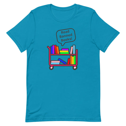 Read Banned Books Tee Aqua unisex-staple-t-shirt-aqua-front-63b8974aae76c