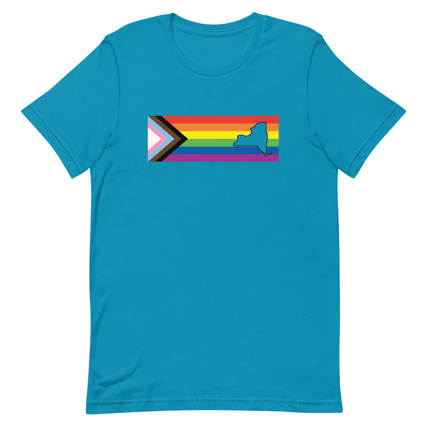 LGBTQ Progress Pride Flag New York T-shirt - Daniel Quasar Aqua unisex-staple-t-shirt-aqua-front-63b9e3686c539