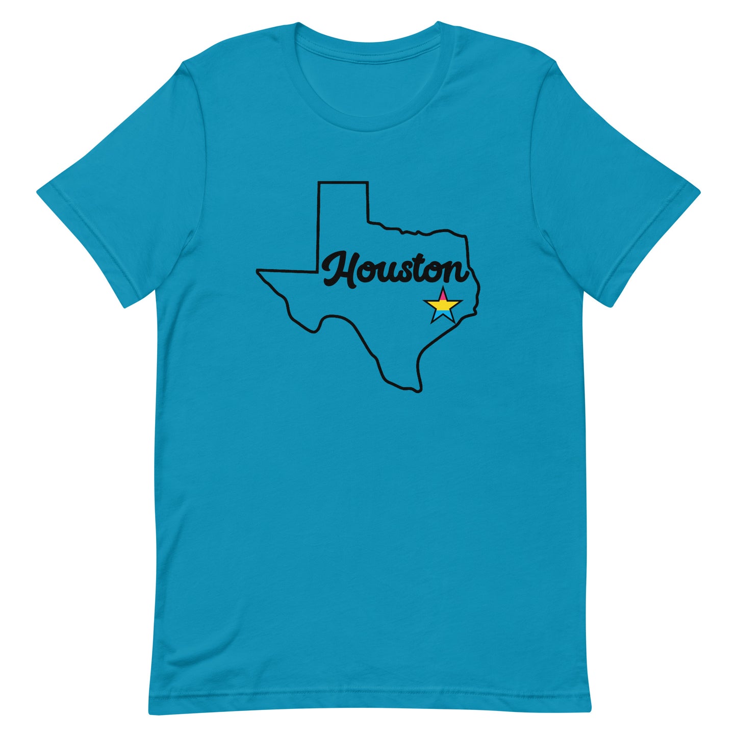 Houston Texas Pansexual Star Tee Aqua Pansexual unisex-staple-t-shirt-aqua-front-63b9e5f487676