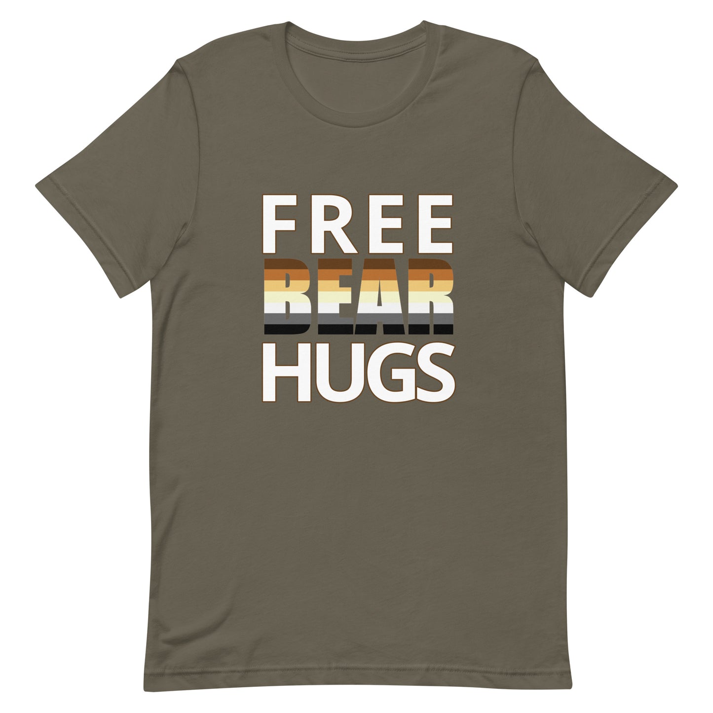 Gay Bear Pride Shirt - Free Bear Hugs Army unisex-staple-t-shirt-army-front-63eafa97558da