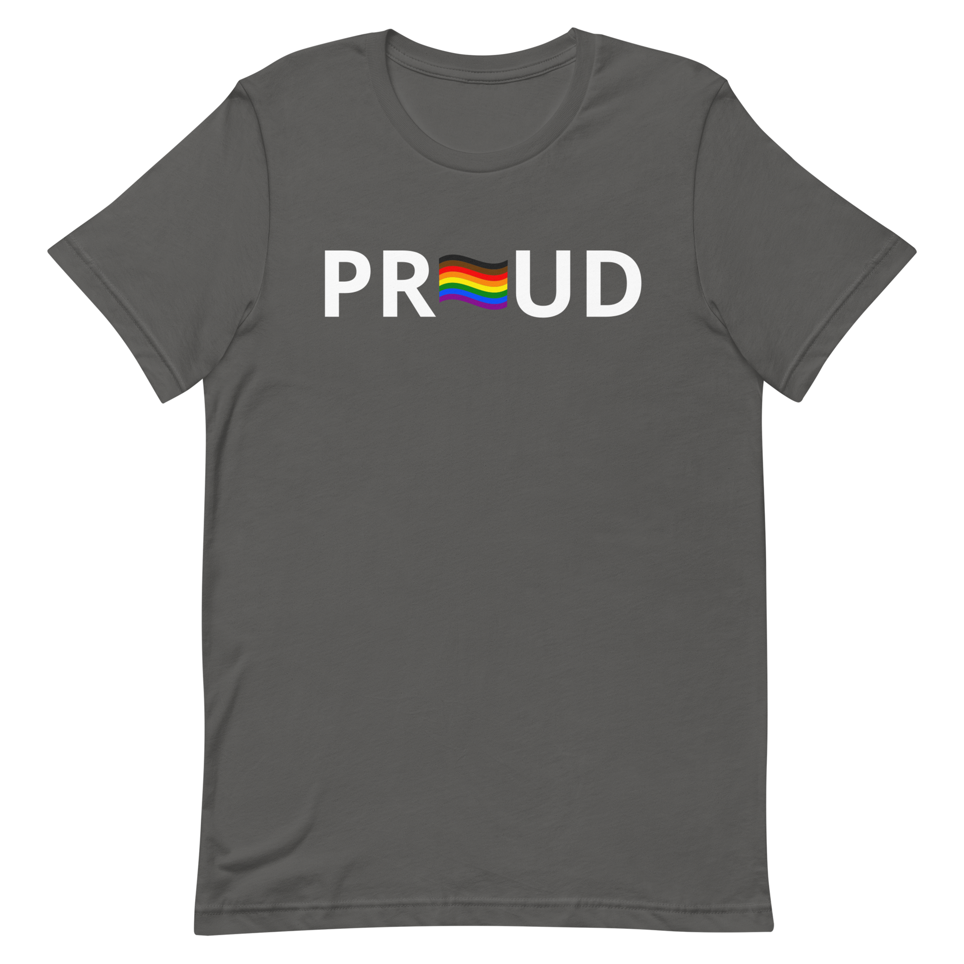 LGBTQ Pride T-Shirt - 8 Stripe "Proud" Asphalt Pride unisex-staple-t-shirt-asphalt-front-6312c771239e0