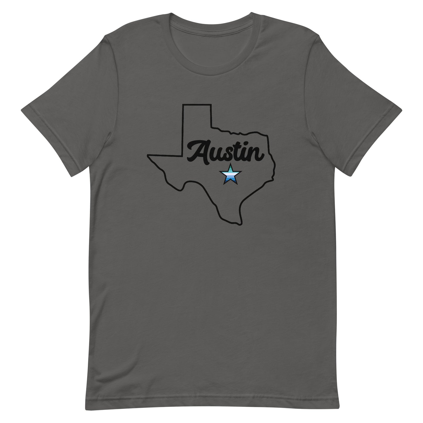 Austin Texas Gay Star Tee Asphalt Gay unisex-staple-t-shirt-asphalt-front-63b4cc543a9a0