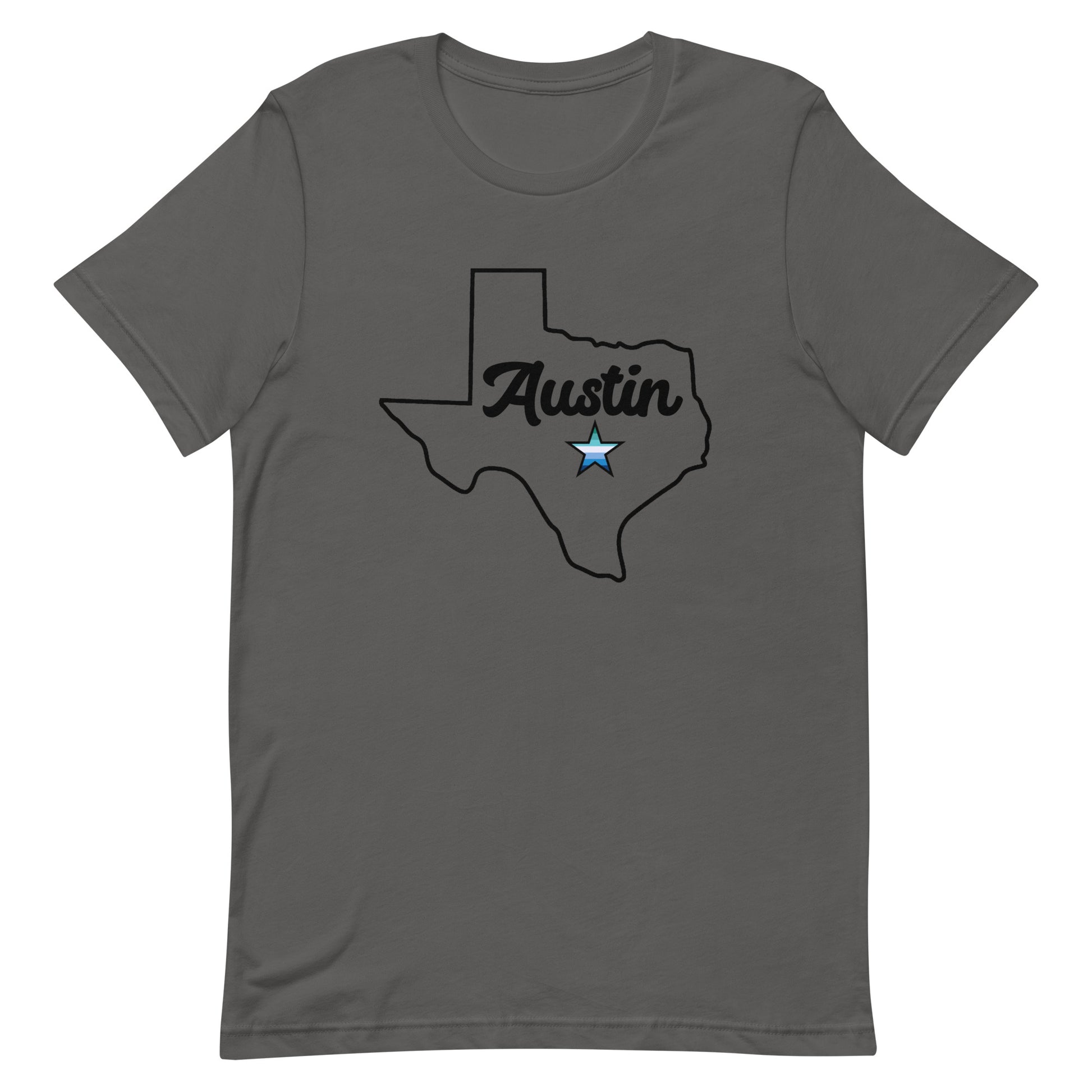 Austin Texas Gay Star Tee Asphalt Gay unisex-staple-t-shirt-asphalt-front-63b4cc543a9a0