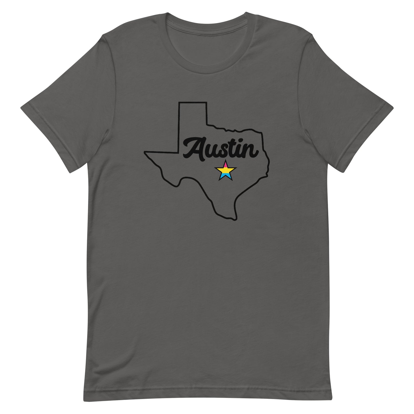 Austin Texas Pansexual Star Tee Asphalt Pansexual unisex-staple-t-shirt-asphalt-front-63b4cd31ebd03