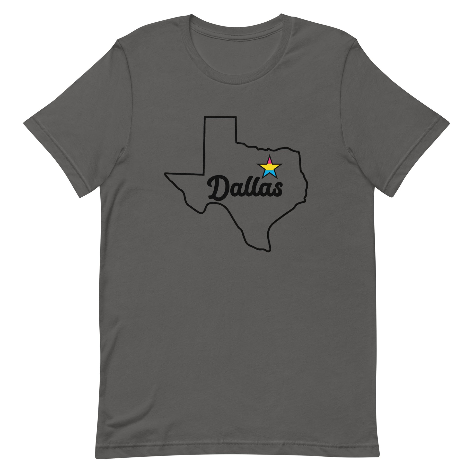 Dallas Texas Pansexual Star Tee Asphalt Pansexual unisex-staple-t-shirt-asphalt-front-63b629b84a16a