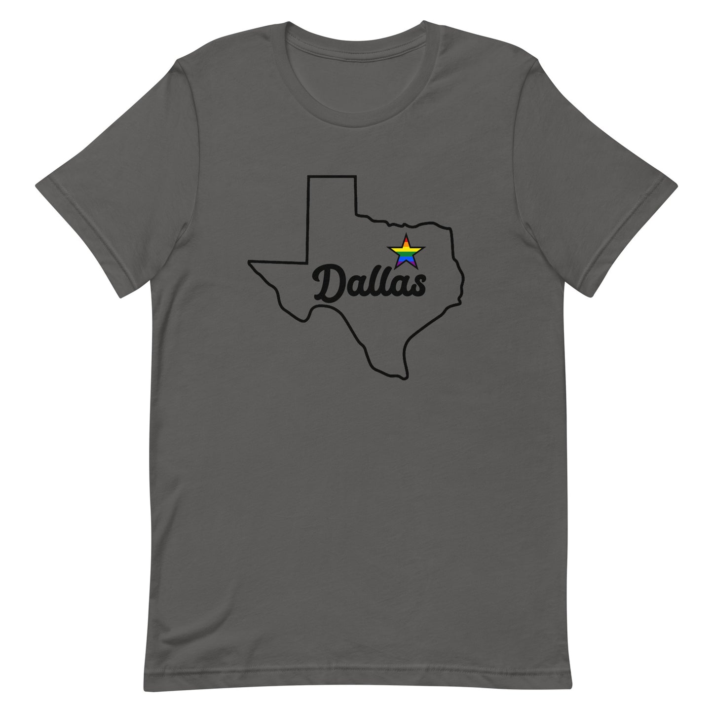 Dallas Texas LGBT Pride Star Tee Asphalt Pride unisex-staple-t-shirt-asphalt-front-63b635902f180