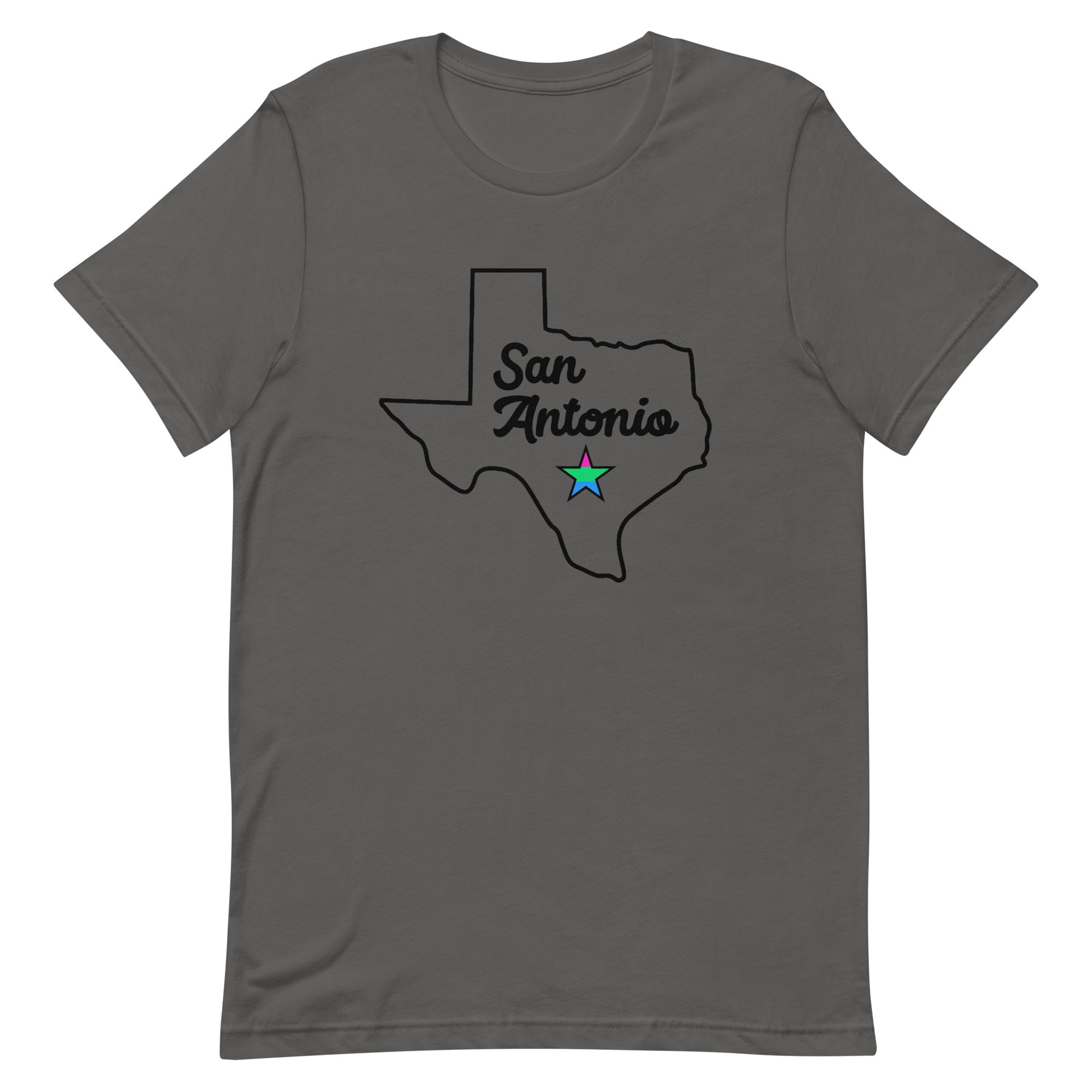 San Antonio Texas Polysexual Star Tee Asphalt Polysexual unisex-staple-t-shirt-asphalt-front-63b635aace262