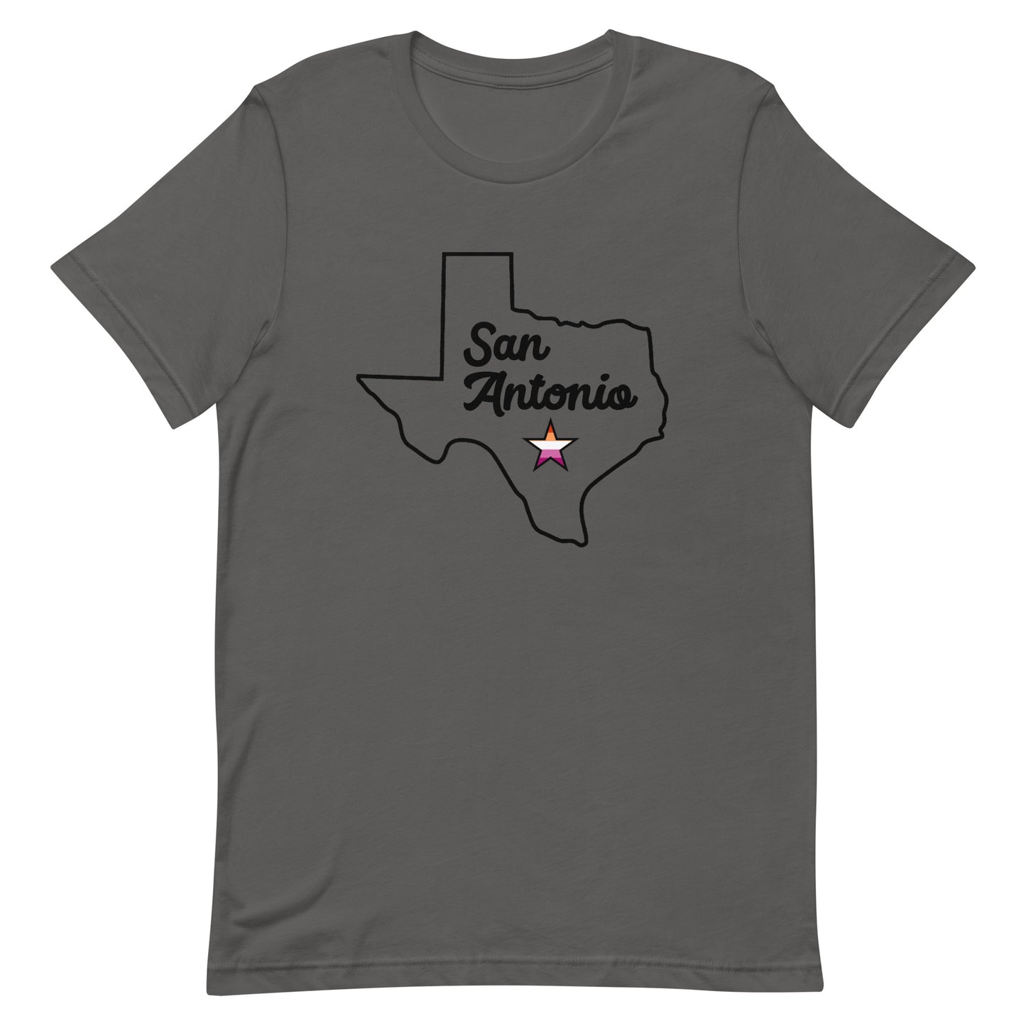 San Antonio Texas Lesbian Star Tshirt Asphalt Lesbian unisex-staple-t-shirt-asphalt-front-63b7710eba81b